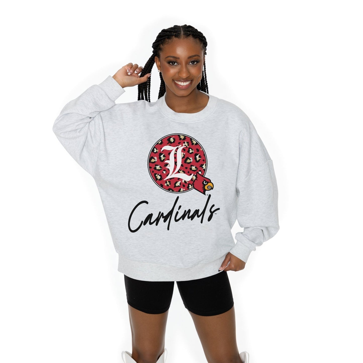 LOUISVILLE CARDINALS GOING WILD LONG SLEEVE UNISEX FIT PREMIUM FLEECE CREWNECK SWEATSHIRT WITH RIBBED KNIT NECKLINE, WRIST, AND WAISTBAND - The Club