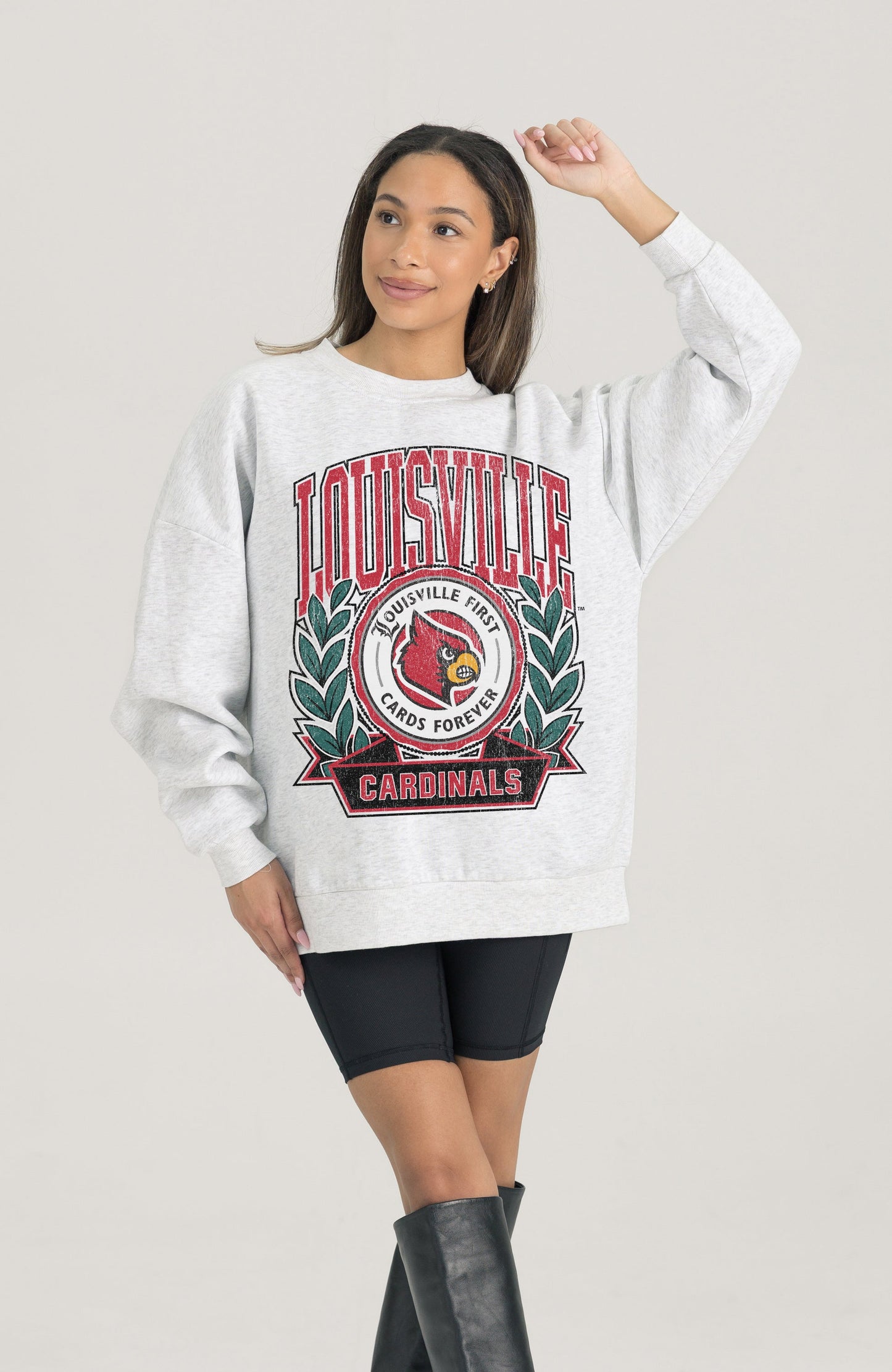 LOUISVILLE CARDINALS HERITAGE PREMIUM FLEECE DROP SHOULDER CREWNECK PULLOVER