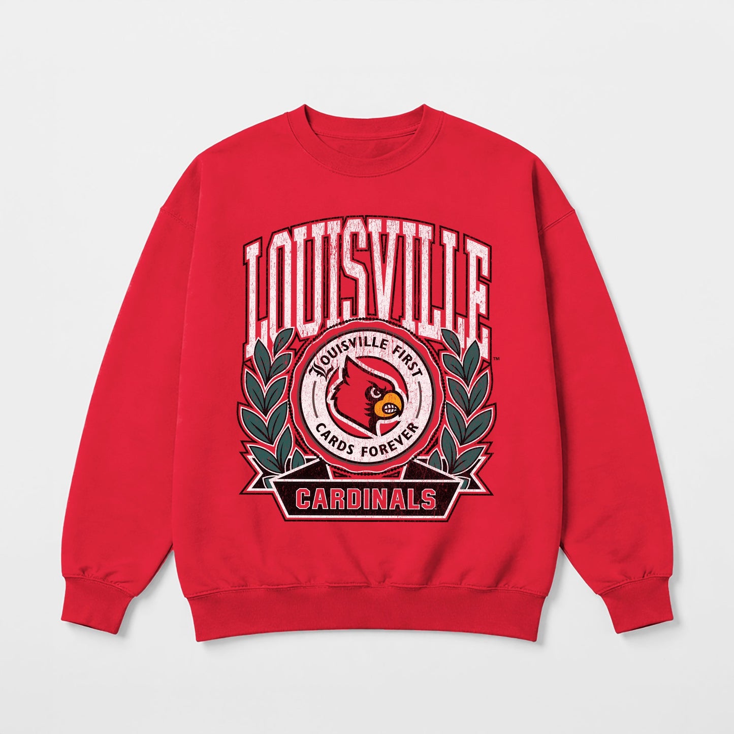 LOUISVILLE CARDINALS CLASSIC ARCHIVES PREMIUM FLEECE DROP SHOULDER CREWNECK PULLOVER