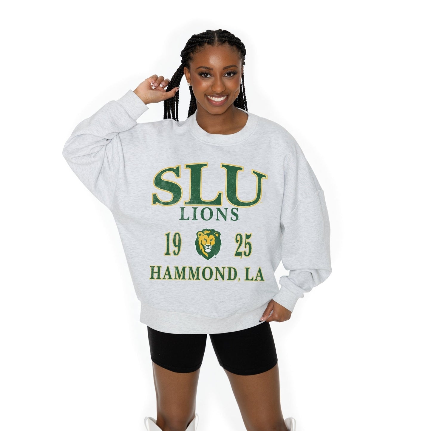 SOUTHEASTERN LOUISIANA LIONS ALLEGIANCE LONG SLEEVE UNISEX FIT PREMIUM FLEECE CREWNECK SWEATSHIRT WITH RIBBED KNIT NECKLINE, WRIST, AND WAISTBAND - The Club