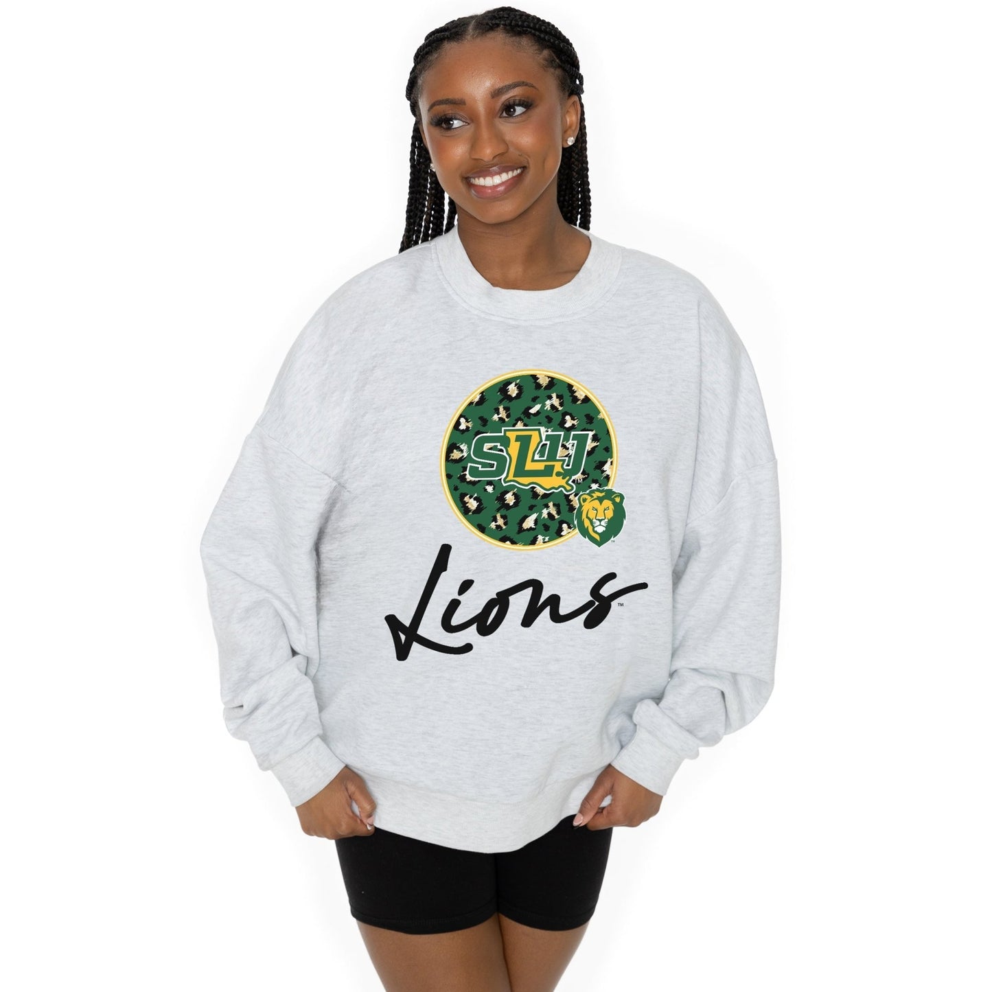 SOUTHEASTERN LOUISIANA LIONS GOING WILD LONG SLEEVE UNISEX FIT PREMIUM FLEECE CREWNECK SWEATSHIRT WITH RIBBED KNIT NECKLINE, WRIST, AND WAISTBAND - The Club