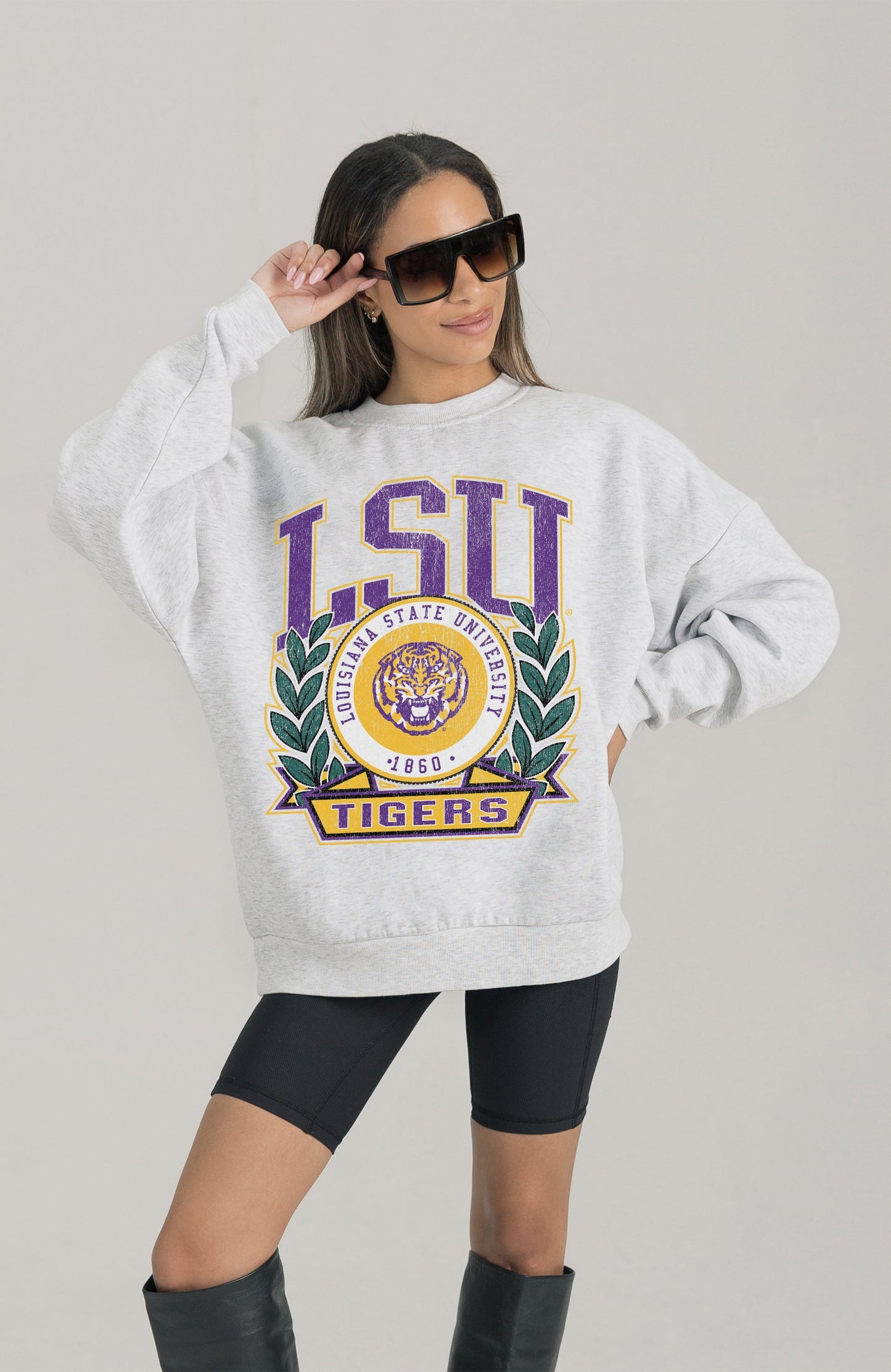 LSU TIGERS HERITAGE PREMIUM FLEECE DROP SHOULDER CREWNECK PULLOVER