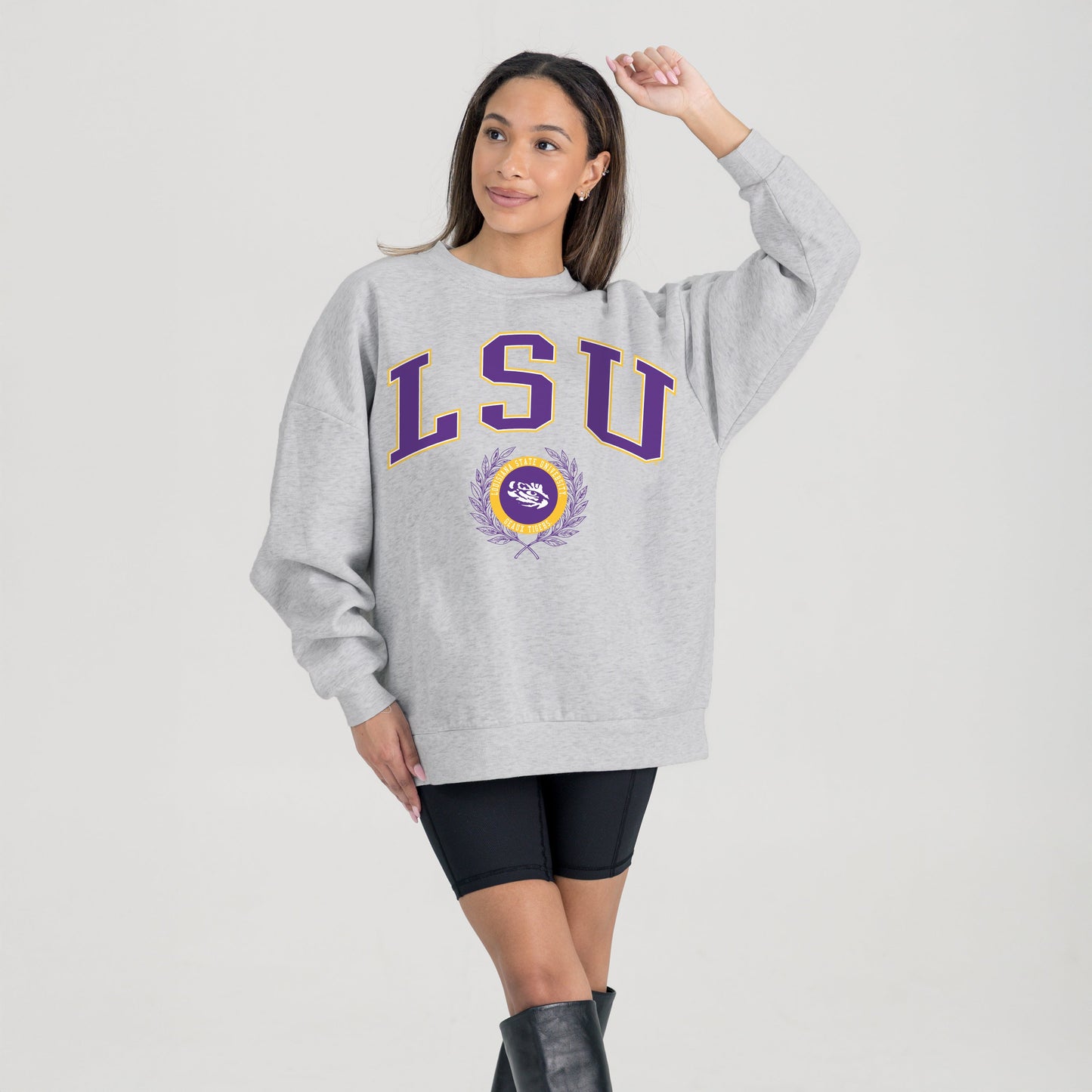 LSU TIGERS TRADITION REFINED PREMIUM FLEECE CREWNECK PULLOVER