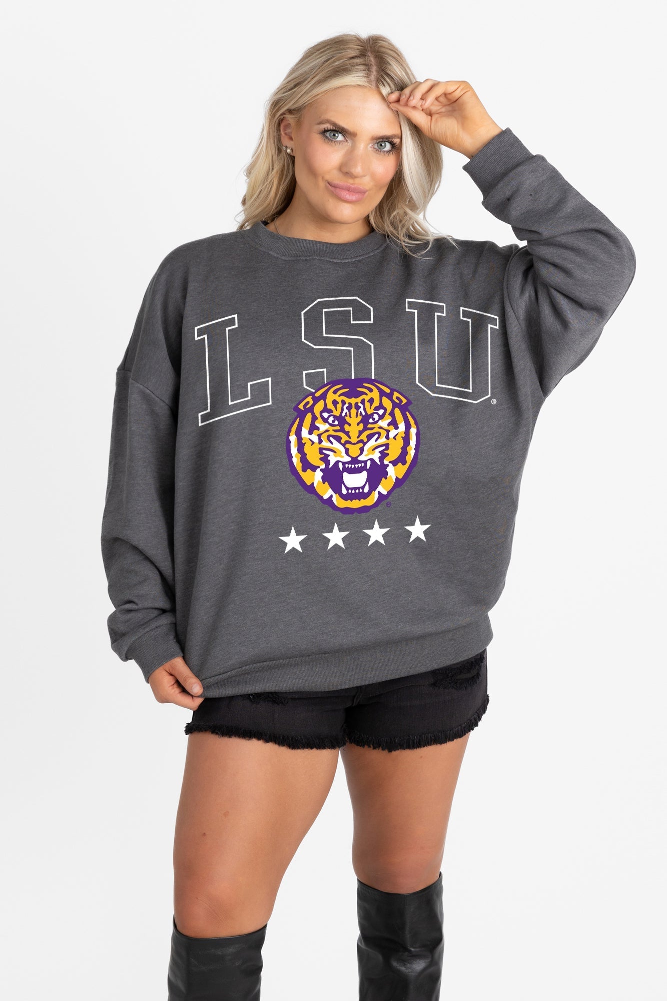 LSU TIGERS RISING STAR PREMIUM FLEECE CREWNECK PULLOVER