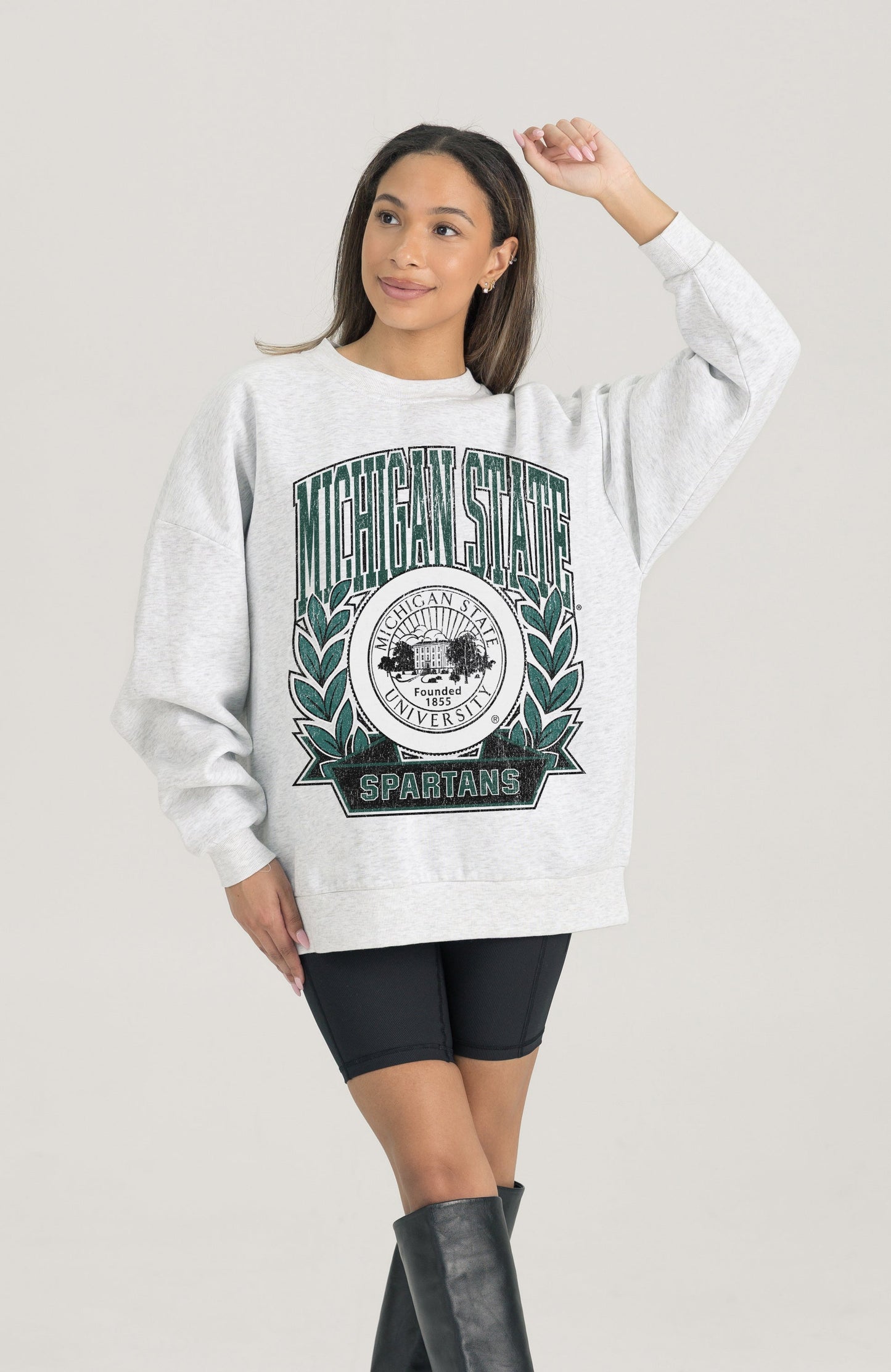 MICHIGAN STATE SPARTANS HERITAGE PREMIUM FLEECE DROP SHOULDER CREWNECK PULLOVER