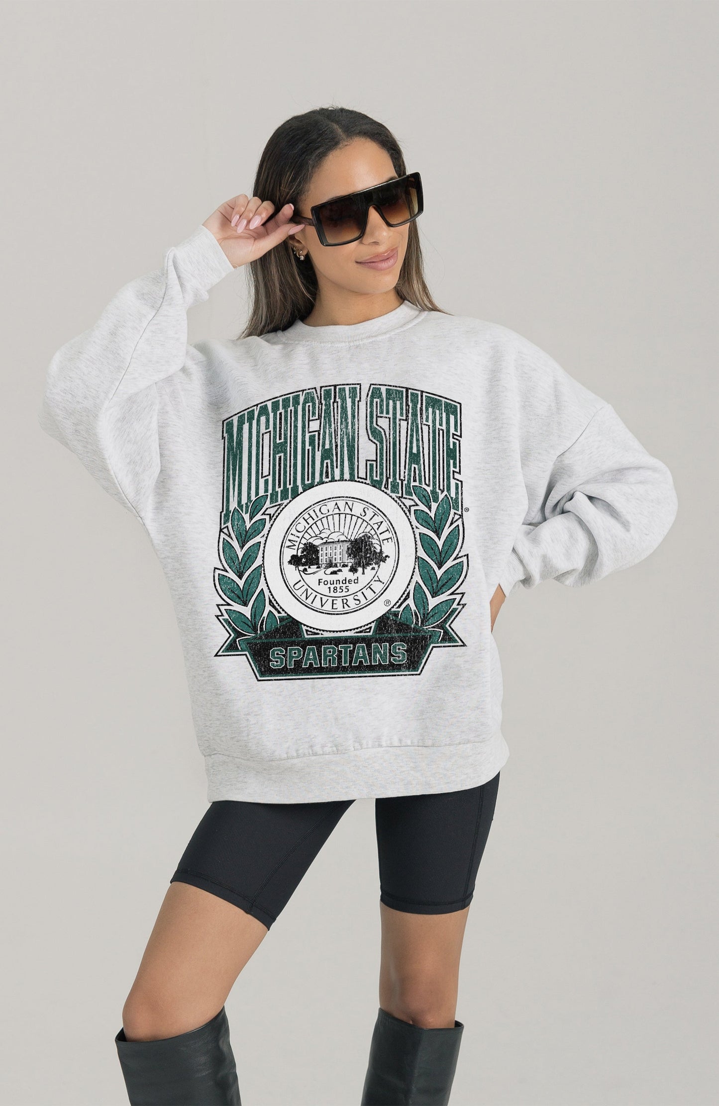 MICHIGAN STATE SPARTANS HERITAGE PREMIUM FLEECE DROP SHOULDER CREWNECK PULLOVER