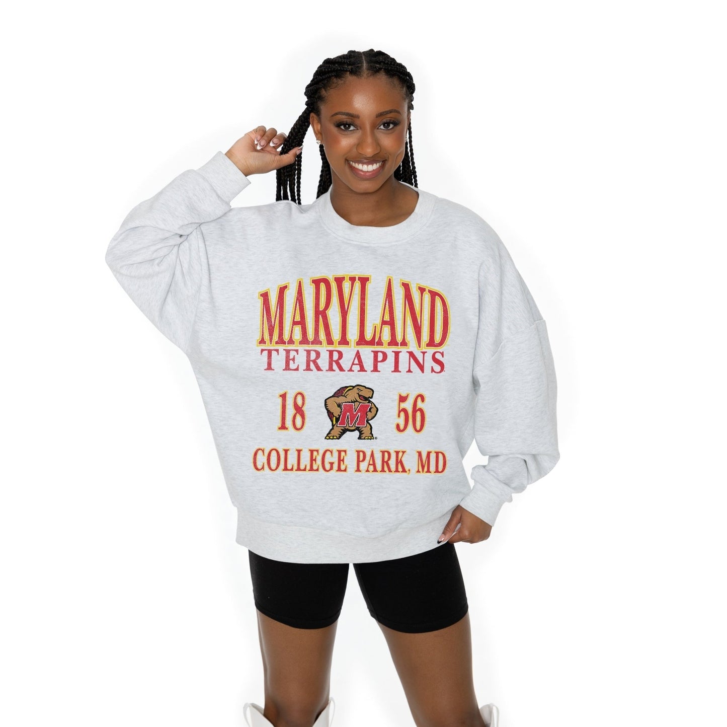 MARYLAND TERRAPINS ALLEGIANCE LONG SLEEVE UNISEX FIT PREMIUM FLEECE CREWNECK SWEATSHIRT WITH RIBBED KNIT NECKLINE, WRIST, AND WAISTBAND - The Club