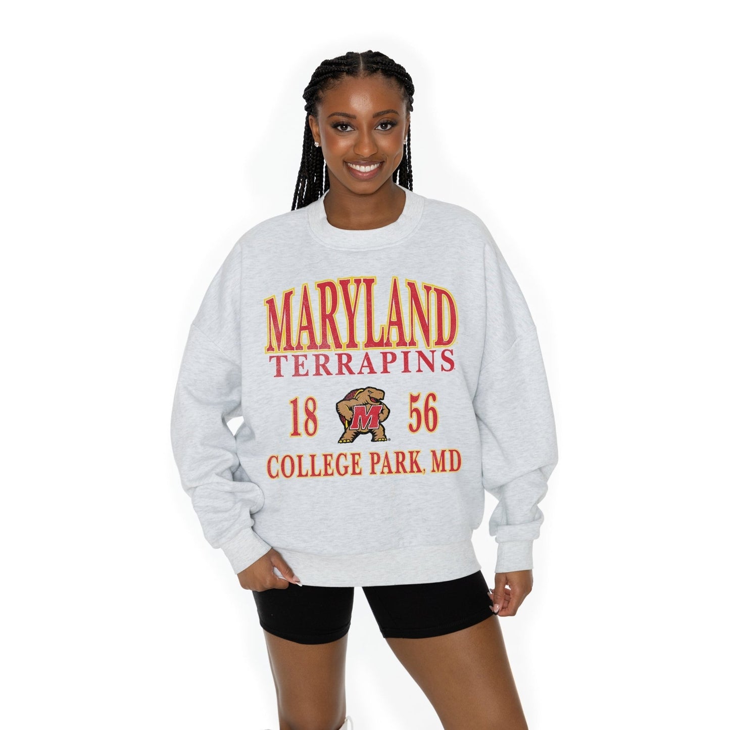 MARYLAND TERRAPINS ALLEGIANCE LONG SLEEVE UNISEX FIT PREMIUM FLEECE CREWNECK SWEATSHIRT WITH RIBBED KNIT NECKLINE, WRIST, AND WAISTBAND - The Club