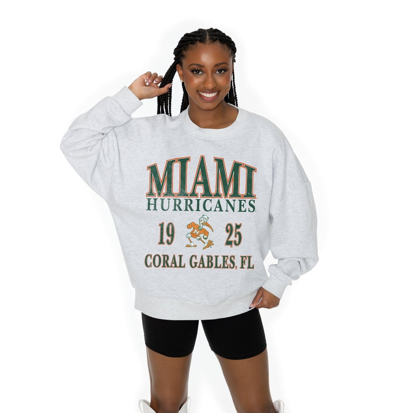 MIAMI HURRICANES ALLEGIANCE LONG SLEEVE UNISEX FIT PREMIUM FLEECE CREWNECK SWEATSHIRT WITH RIBBED KNIT NECKLINE, WRIST, AND WAISTBAND - The Club