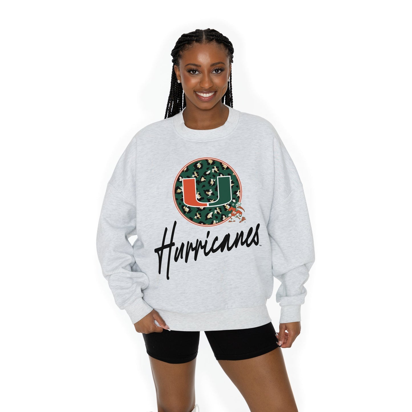 MIAMI HURRICANES GOING WILD LONG SLEEVE UNISEX FIT PREMIUM FLEECE CREWNECK SWEATSHIRT WITH RIBBED KNIT NECKLINE, WRIST, AND WAISTBAND