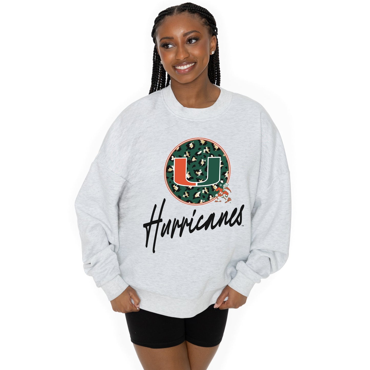 MIAMI HURRICANES GOING WILD LONG SLEEVE UNISEX FIT PREMIUM FLEECE CREWNECK SWEATSHIRT WITH RIBBED KNIT NECKLINE, WRIST, AND WAISTBAND