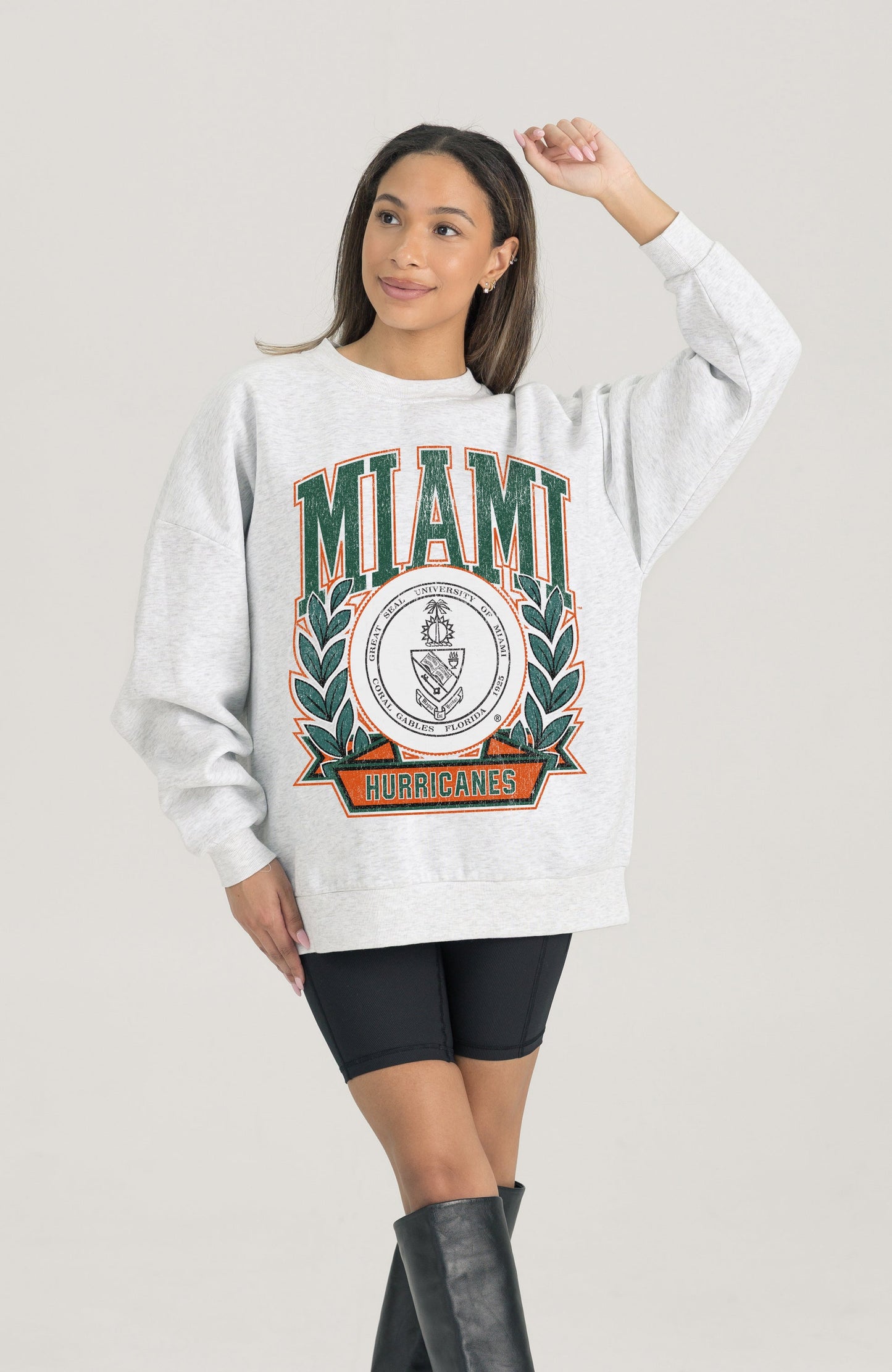 MIAMI HURRICANES HERITAGE PREMIUM FLEECE DROP SHOULDER CREWNECK PULLOVER