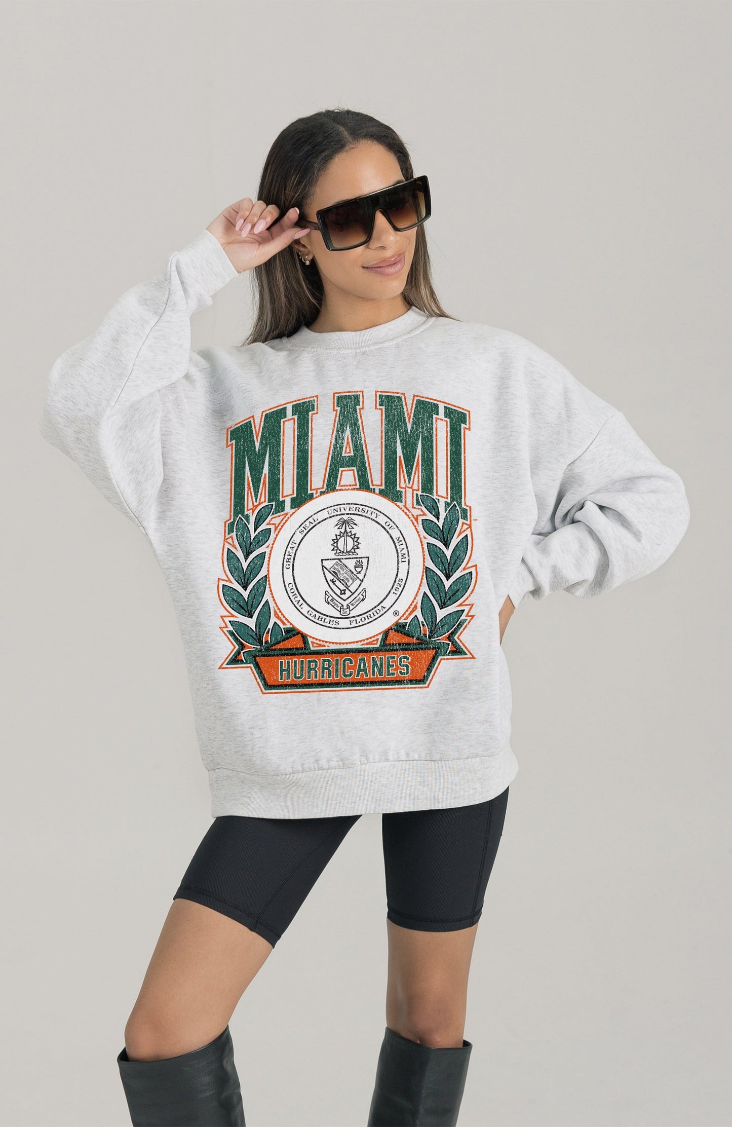 MIAMI HURRICANES HERITAGE PREMIUM FLEECE DROP SHOULDER CREWNECK PULLOVER