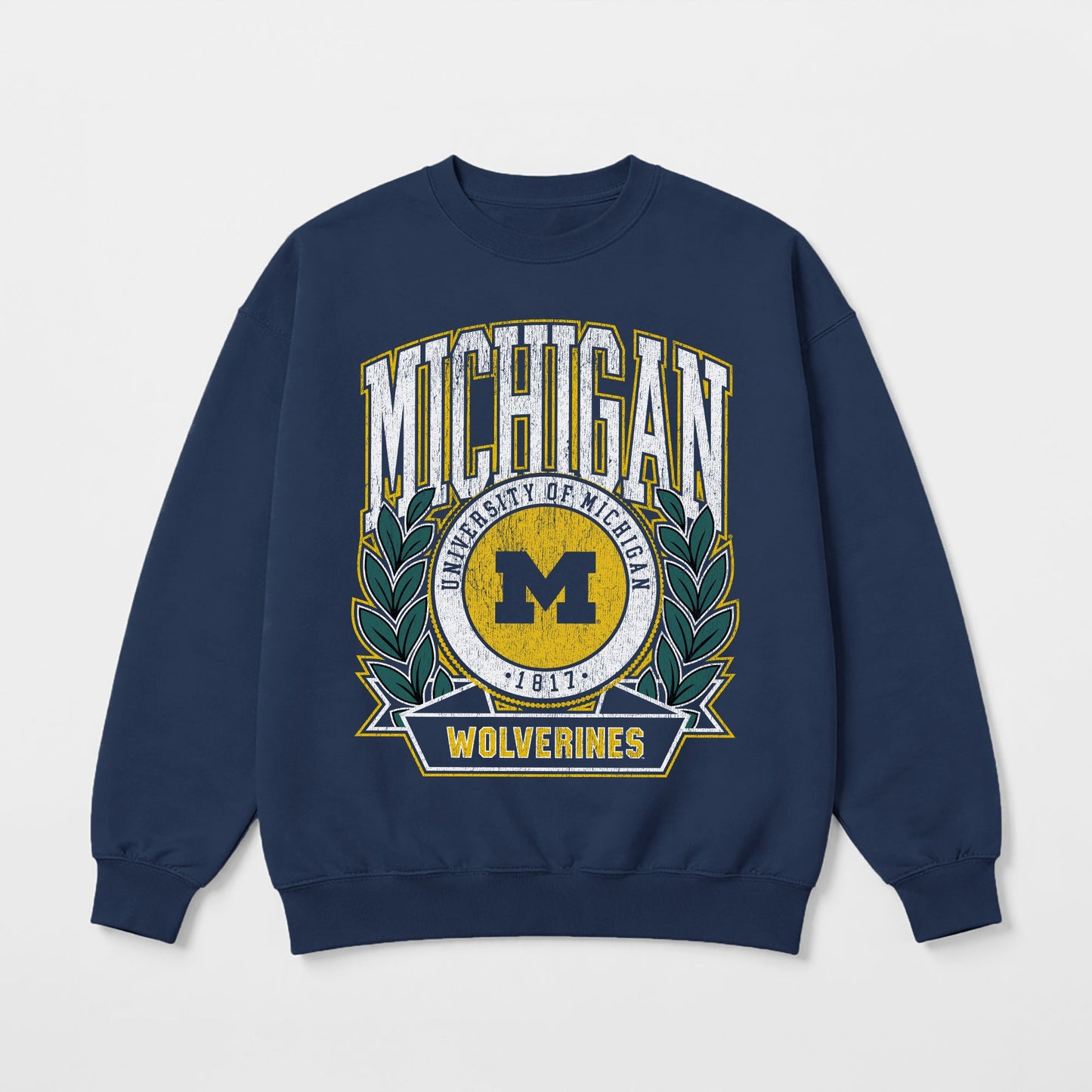 MICHIGAN WOLVERINES CLASSIC ARCHIVES PREMIUM FLEECE DROP SHOULDER CREWNECK PULLOVER