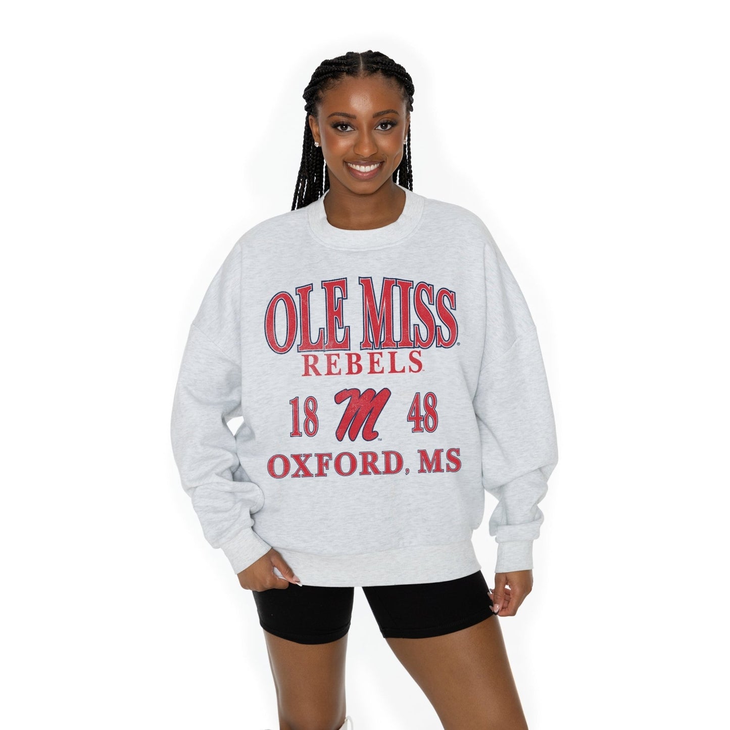OLE MISS REBELS ALLEGIANCE LONG SLEEVE UNISEX FIT PREMIUM FLEECE CREWNECK SWEATSHIRT WITH RIBBED KNIT NECKLINE, WRIST, AND WAISTBAND - The Club