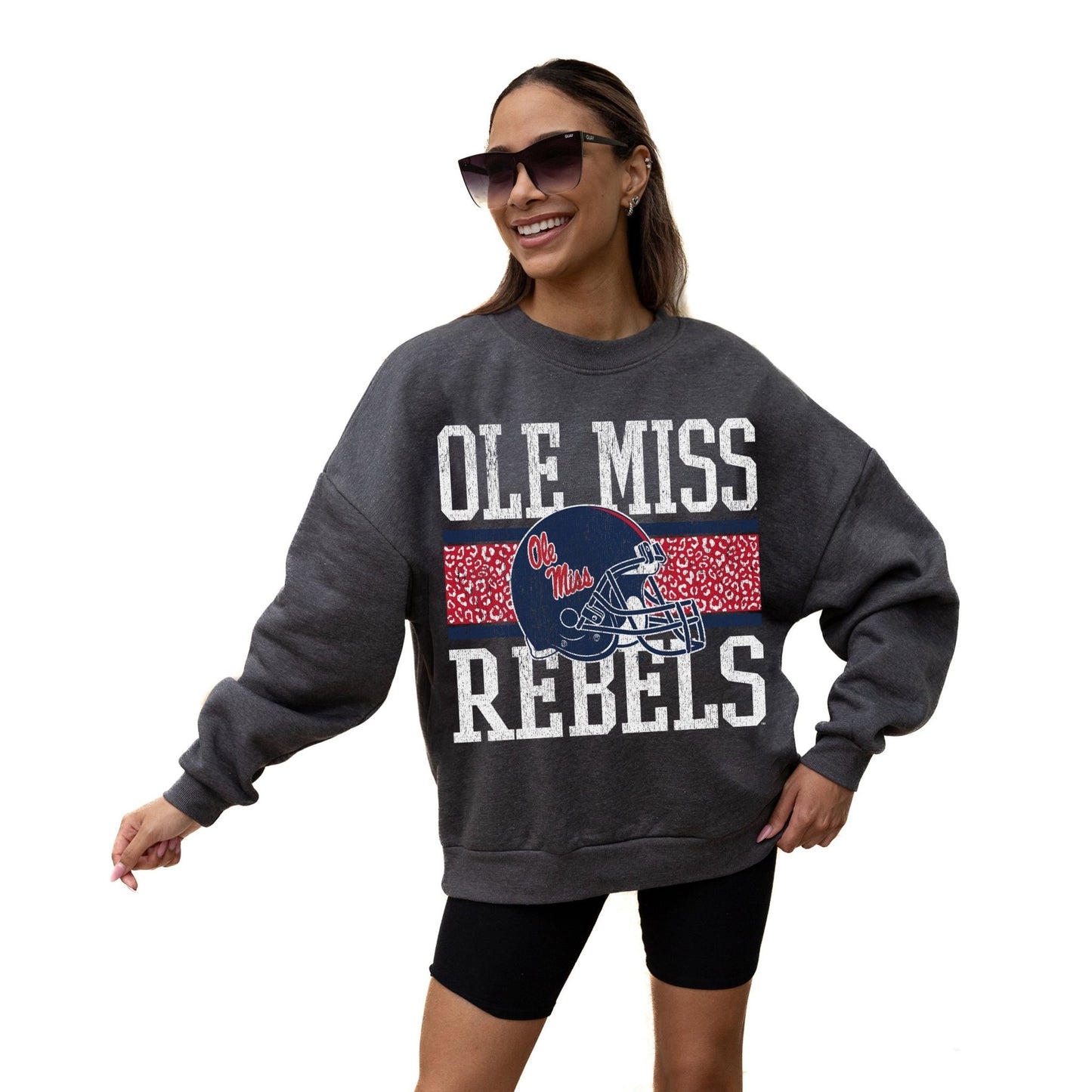 OLE MISS REBELS WILD TAILGATE LONG SLEEVE UNISEX FIT PREMIUM FLEECE CREWNECK SWEATSHIRT WITH RIBBED KNIT NECKLINE, WRIST, AND WAISTBAND - The Club