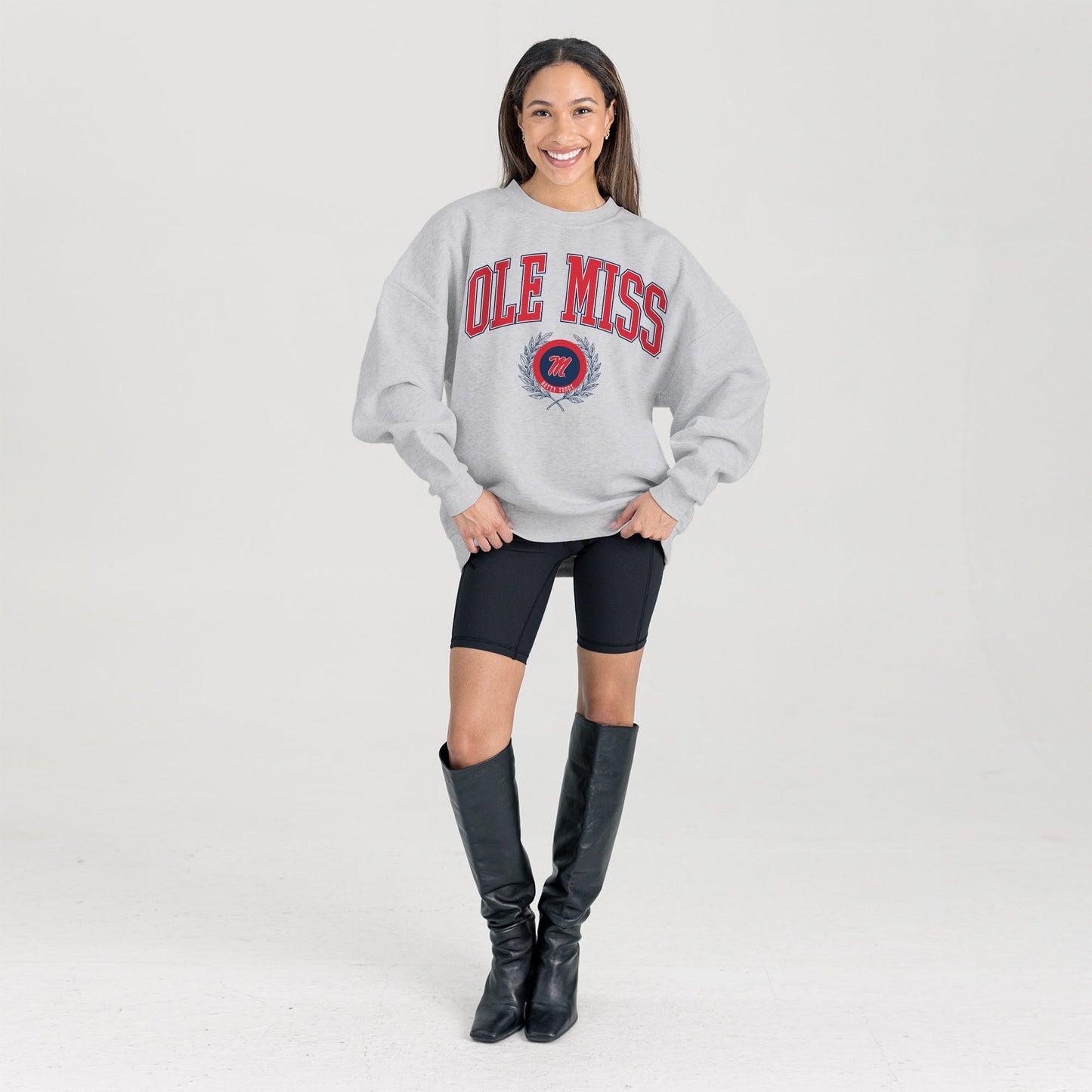 OLE MISS REBELS TRADITION REFINED PREMIUM FLEECE CREWNECK PULLOVER