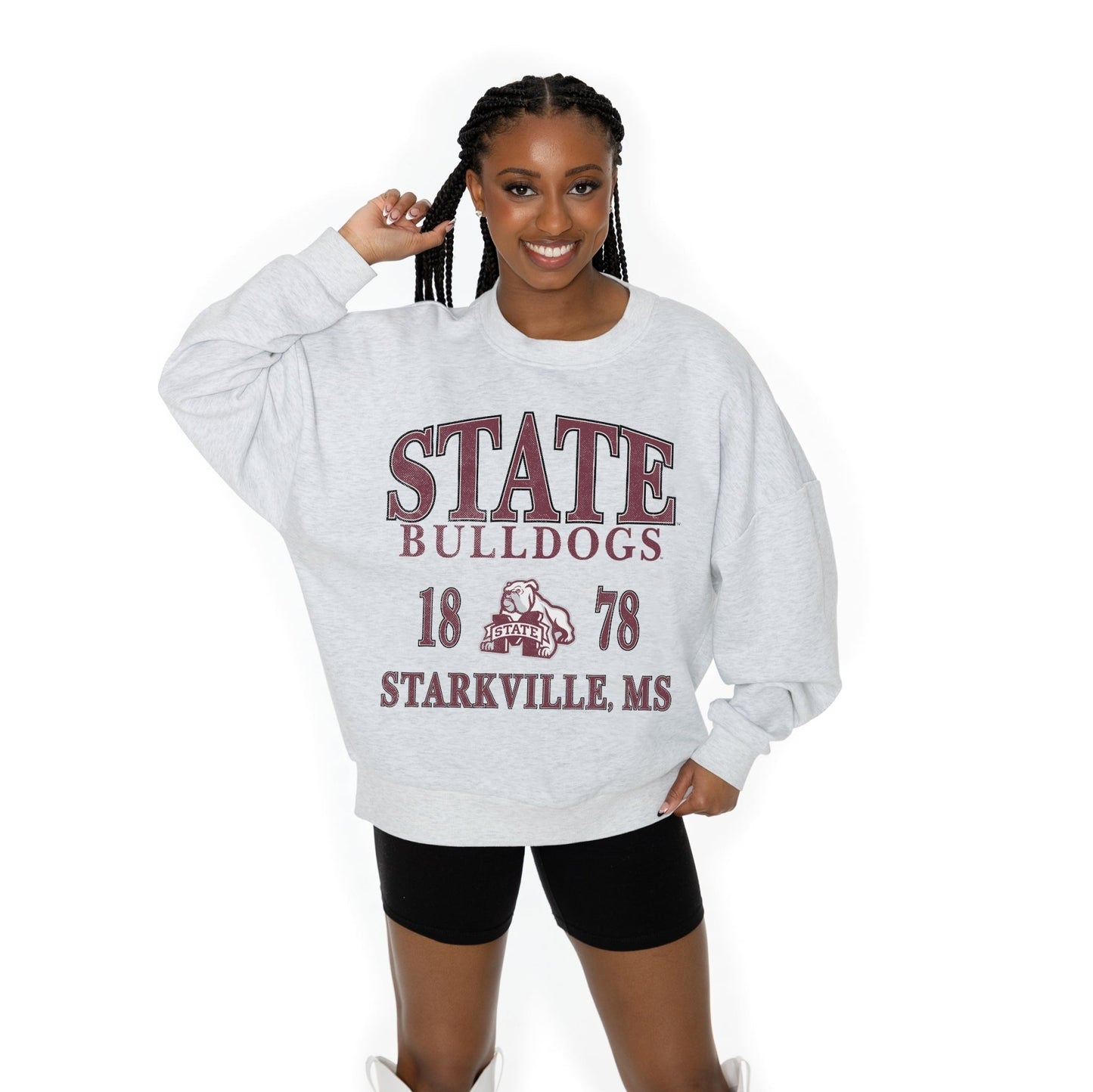 MISSISSIPPI STATE BULLDOGS ALLEGIANCE LONG SLEEVE UNISEX FIT PREMIUM FLEECE CREWNECK SWEATSHIRT WITH RIBBED KNIT NECKLINE, WRIST, AND WAISTBAND - The Club