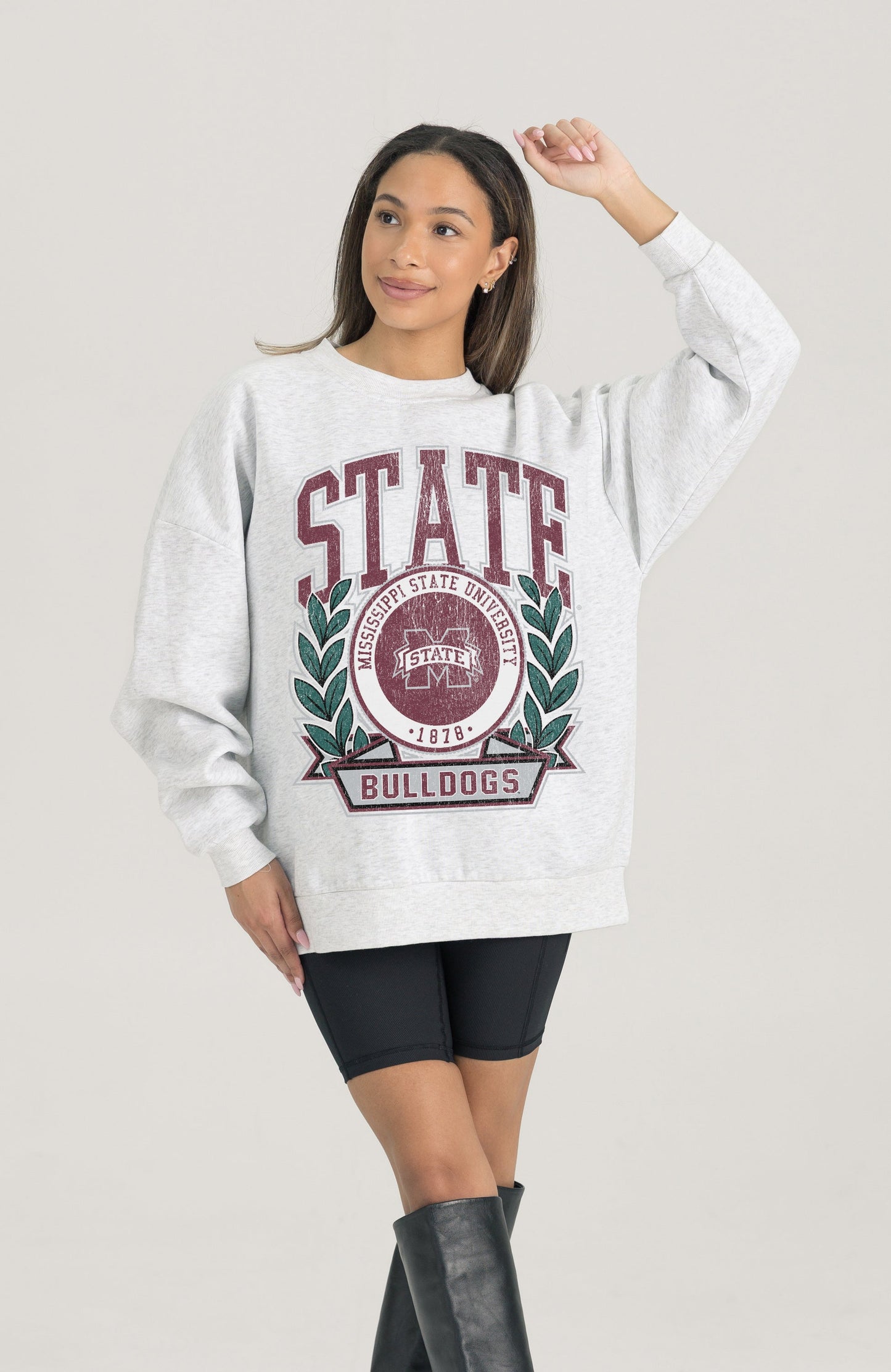 MISSISSIPPI STATE BULLDOGS HERITAGE PREMIUM FLEECE DROP SHOULDER CREWNECK PULLOVER
