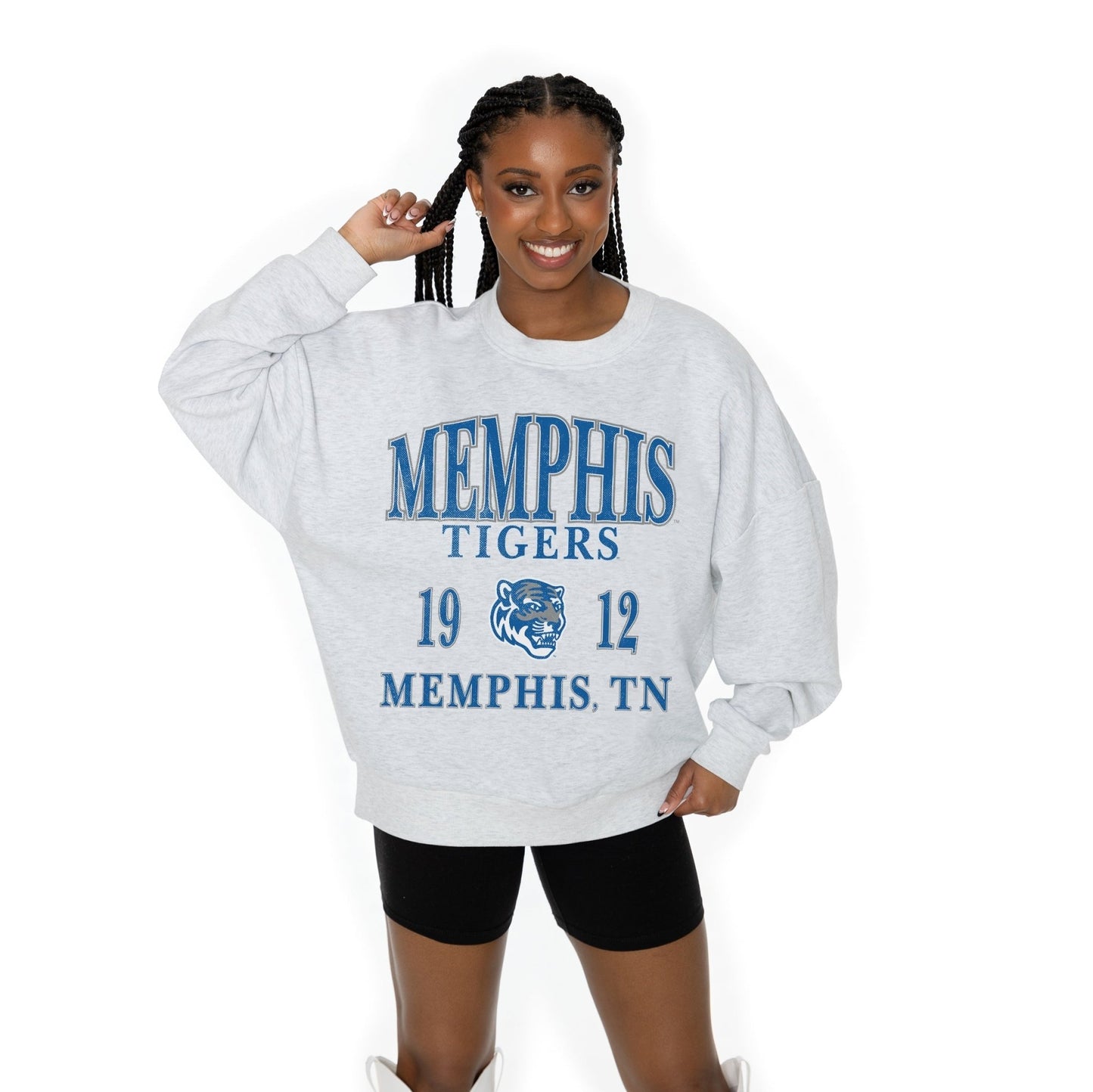MEMPHIS TIGERS ALLEGIANCE LONG SLEEVE UNISEX FIT PREMIUM FLEECE CREWNECK SWEATSHIRT WITH RIBBED KNIT NECKLINE, WRIST, AND WAISTBAND - The Club