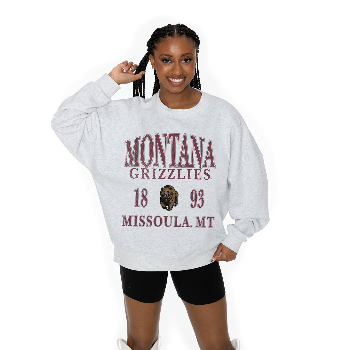 MONTANA GRIZZLIES ALLEGIANCE LONG SLEEVE UNISEX FIT PREMIUM FLEECE CREWNECK SWEATSHIRT WITH RIBBED KNIT NECKLINE, WRIST, AND WAISTBAND