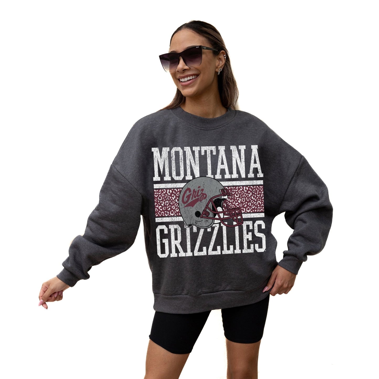MONTANA GRIZZLIES WILD TAILGATE LONG SLEEVE UNISEX FIT PREMIUM FLEECE CREWNECK SWEATSHIRT WITH RIBBED KNIT NECKLINE, WRIST, AND WAISTBAND - The Club