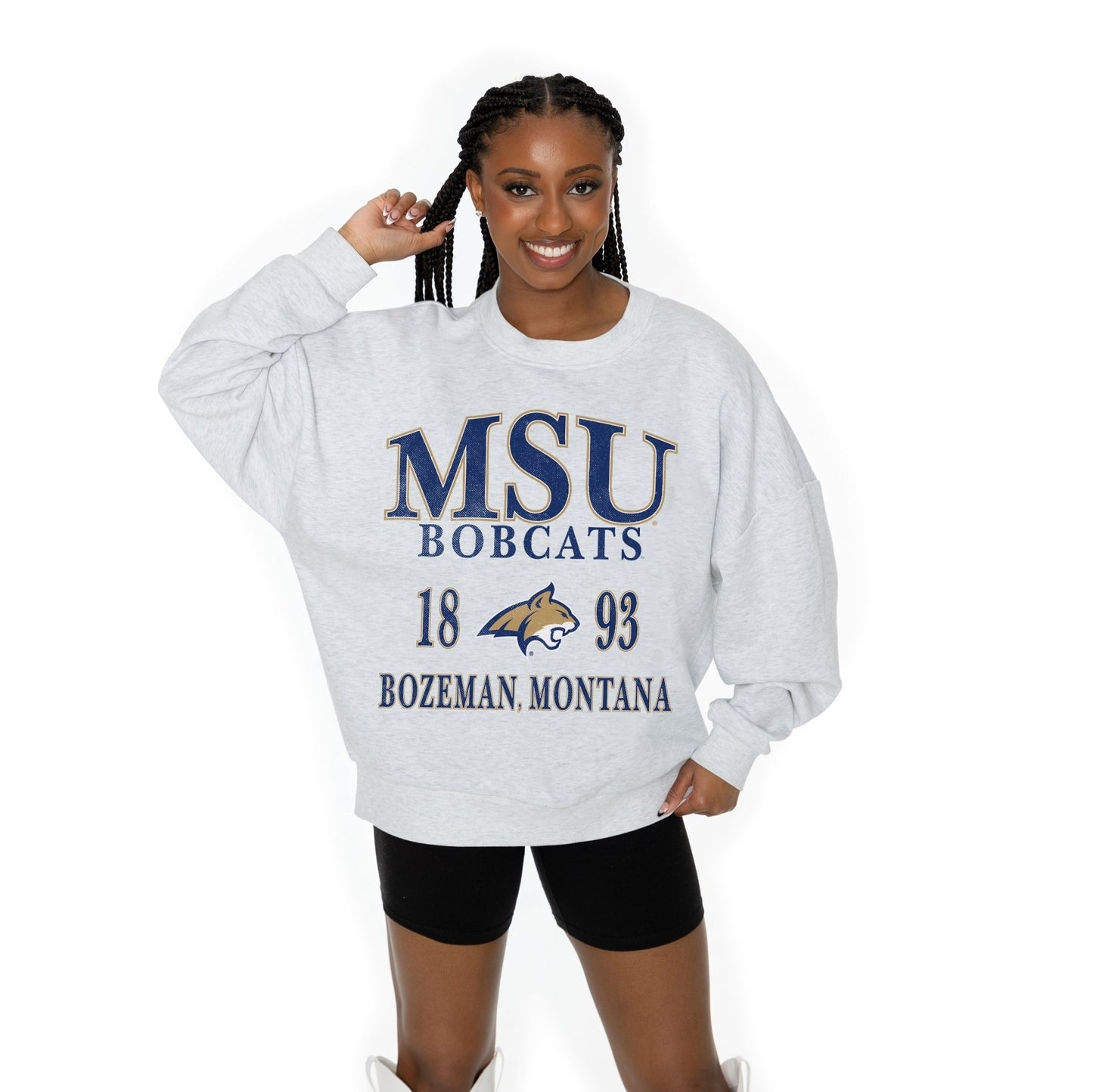 MONTANA STATE BOBCATS ALLEGIANCE LONG SLEEVE UNISEX FIT PREMIUM FLEECE CREWNECK SWEATSHIRT WITH RIBBED KNIT NECKLINE, WRIST, AND WAISTBAND - The Club