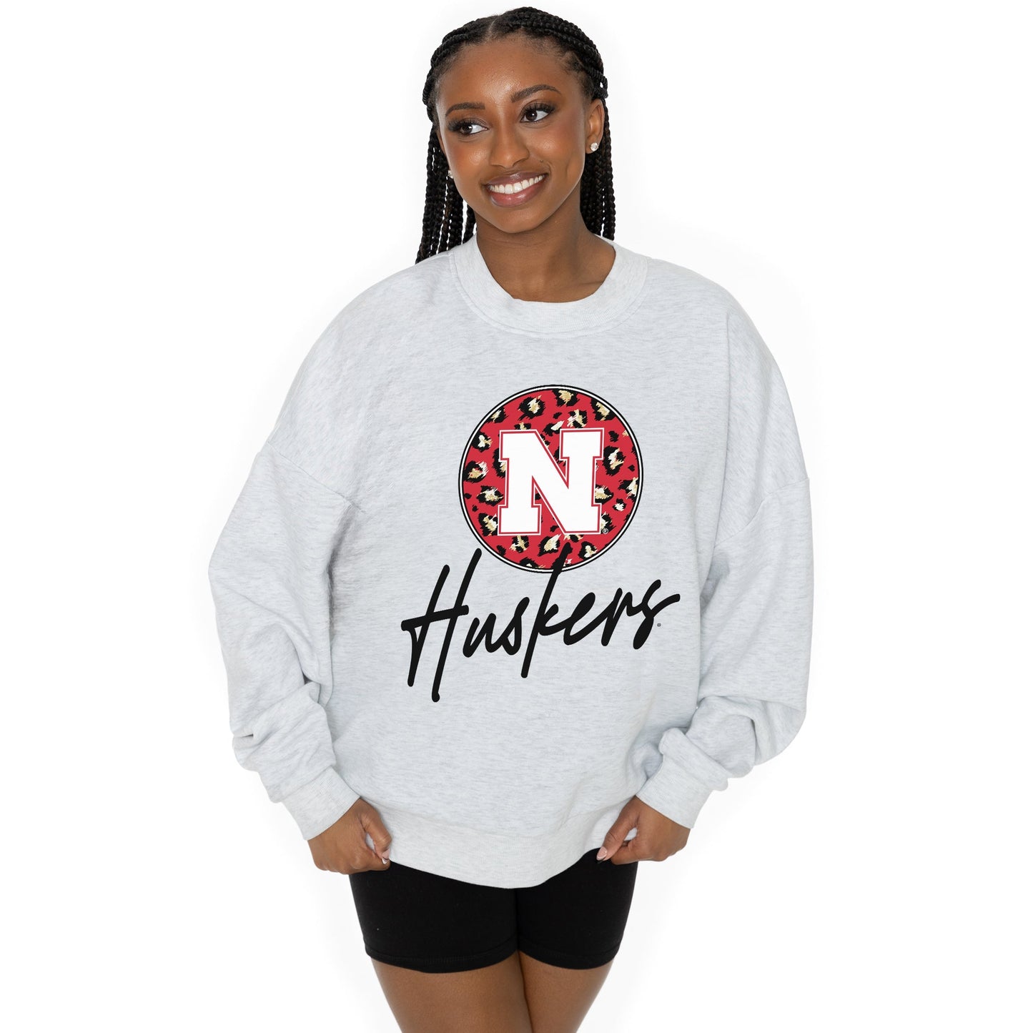 NEBRASKA CORNHUSKERS GOING WILD LONG SLEEVE UNISEX FIT PREMIUM FLEECE CREWNECK SWEATSHIRT WITH RIBBED KNIT NECKLINE, WRIST, AND WAISTBAND