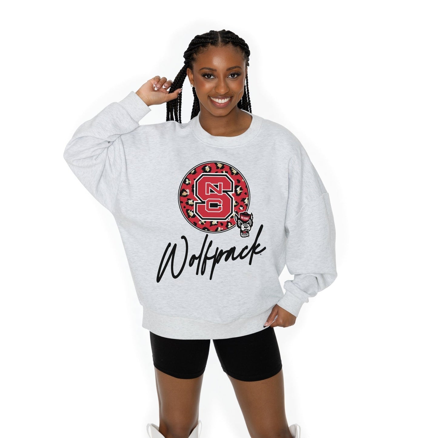 NORTH CAROLINA STATE WOLFPACK GOING WILD LONG SLEEVE UNISEX FIT PREMIUM FLEECE CREWNECK SWEATSHIRT WITH RIBBED KNIT NECKLINE, WRIST, AND WAISTBAND - The Club