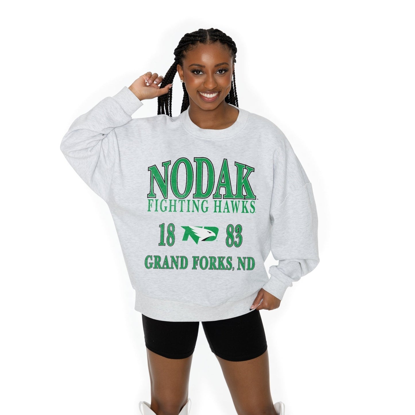 NORTH DAKOTA FIGHTING HAWKS ALLEGIANCE LONG SLEEVE UNISEX FIT PREMIUM FLEECE CREWNECK SWEATSHIRT WITH RIBBED KNIT NECKLINE, WRIST, AND WAISTBAND - The Club