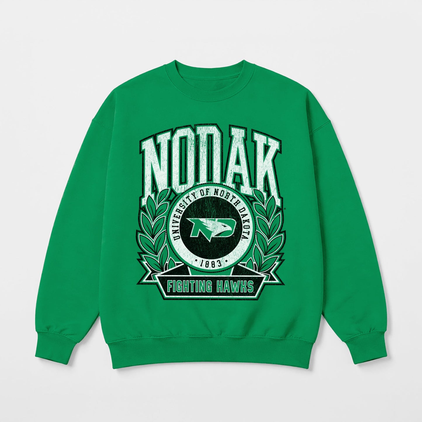 NORTH DAKOTA FIGHTING HAWKS CLASSIC ARCHIVES PREMIUM FLEECE DROP SHOULDER CREWNECK PULLOVER