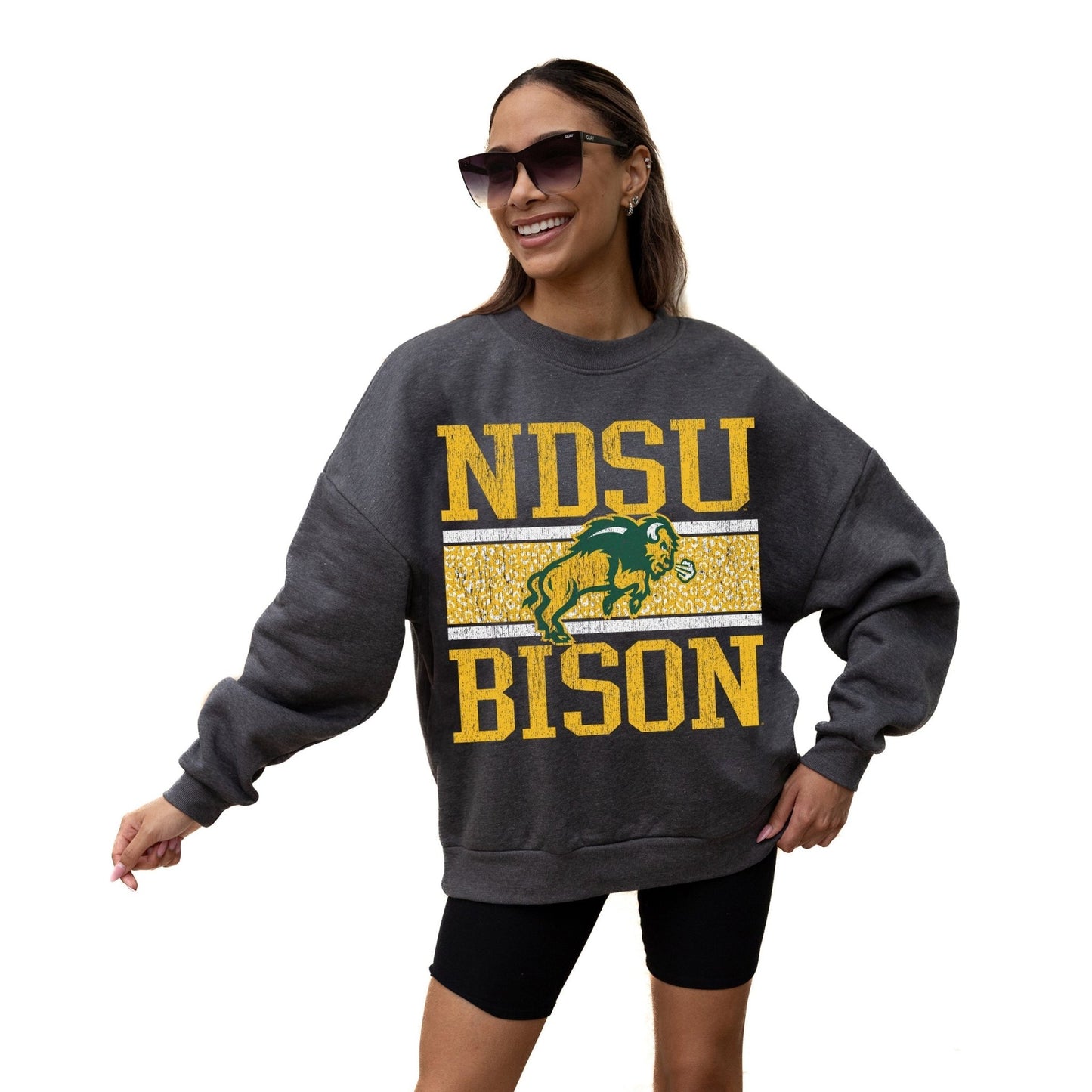 NORTH DAKOTA STATE BISON WILD TAILGATE LONG SLEEVE UNISEX FIT PREMIUM FLEECE CREWNECK SWEATSHIRT WITH RIBBED KNIT NECKLINE, WRIST, AND WAISTBAND - The Club