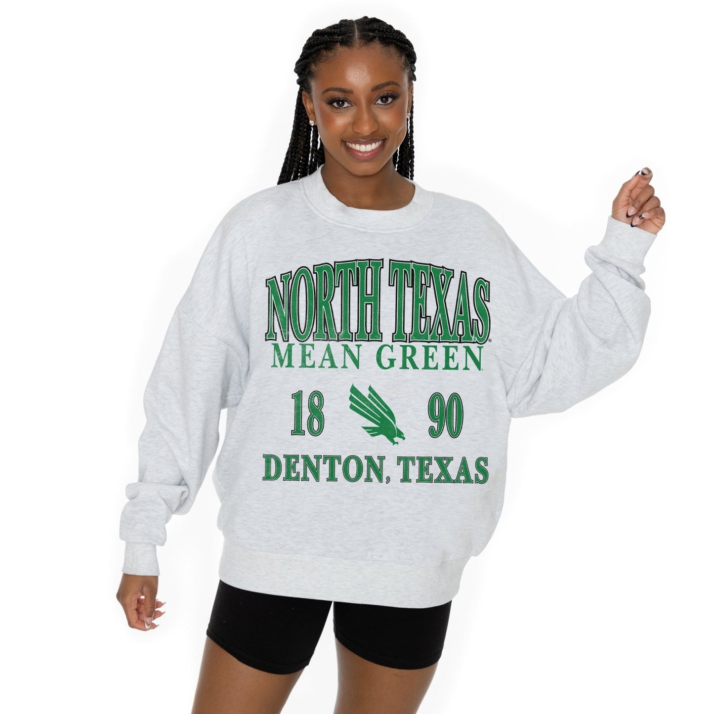NORTH TEXAS MEAN GREEN ALLEGIANCE LONG SLEEVE UNISEX FIT PREMIUM FLEECE CREWNECK SWEATSHIRT WITH RIBBED KNIT NECKLINE, WRIST, AND WAISTBAND - The Club