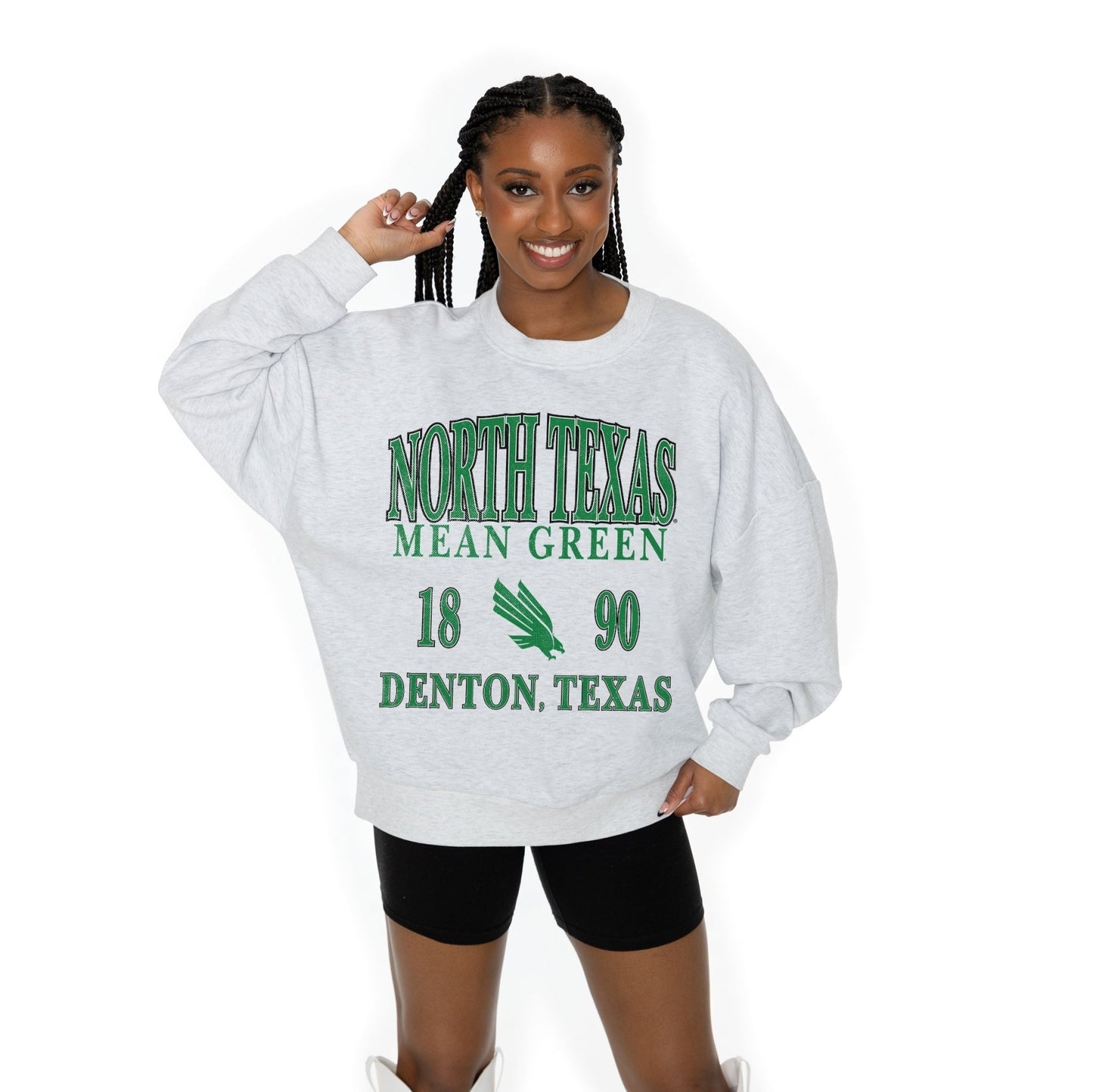 NORTH TEXAS MEAN GREEN ALLEGIANCE LONG SLEEVE UNISEX FIT PREMIUM FLEECE CREWNECK SWEATSHIRT WITH RIBBED KNIT NECKLINE, WRIST, AND WAISTBAND - The Club