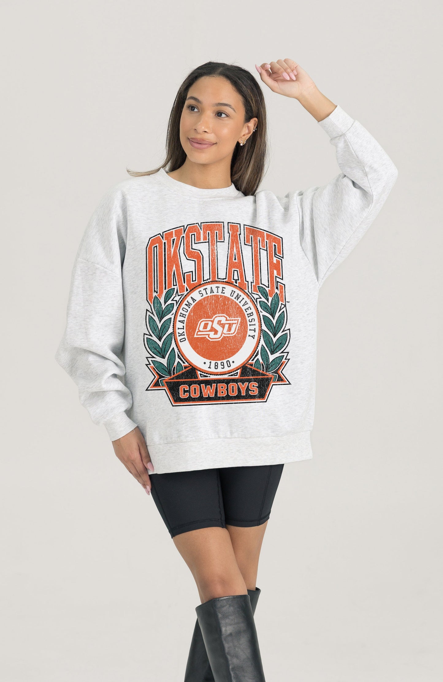 OKLAHOMA STATE COWBOYS HERITAGE PREMIUM FLEECE DROP SHOULDER CREWNECK PULLOVER
