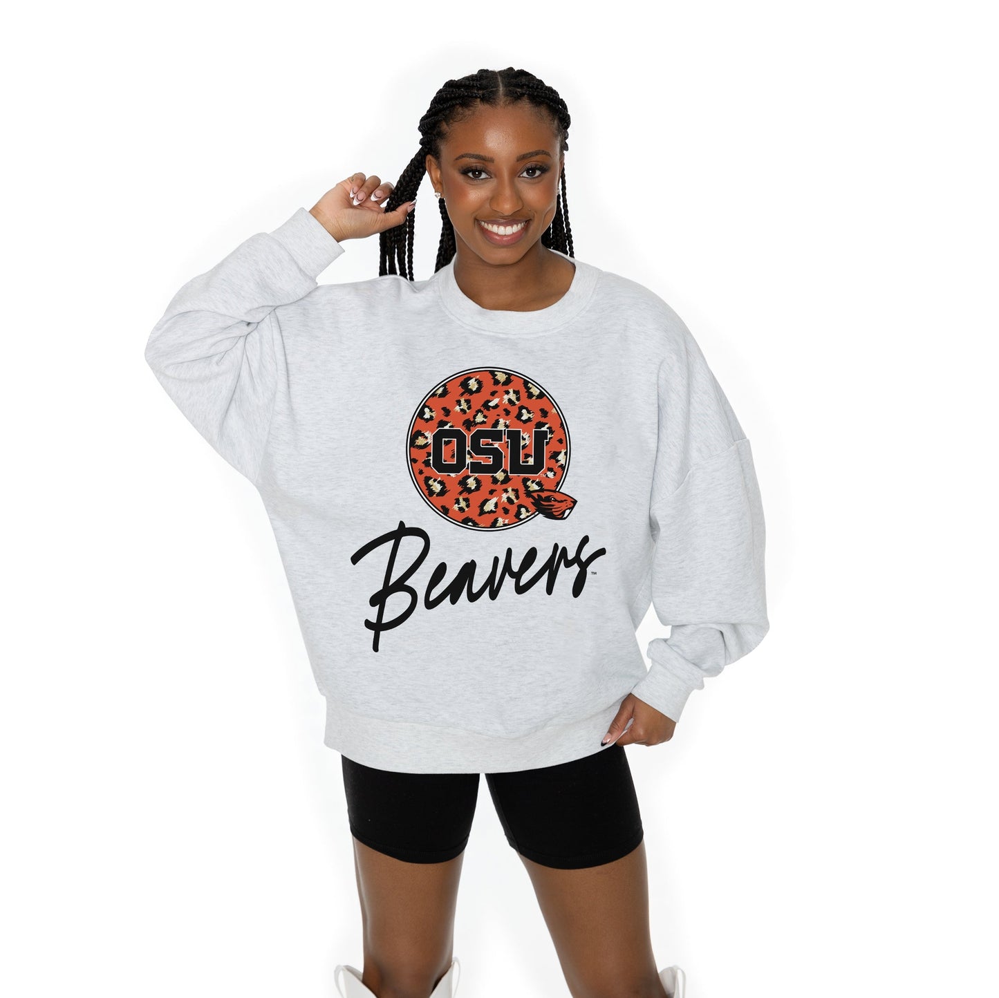 OREGON STATE BEAVERS GOING WILD LONG SLEEVE UNISEX FIT PREMIUM FLEECE CREWNECK SWEATSHIRT WITH RIBBED KNIT NECKLINE, WRIST, AND WAISTBAND