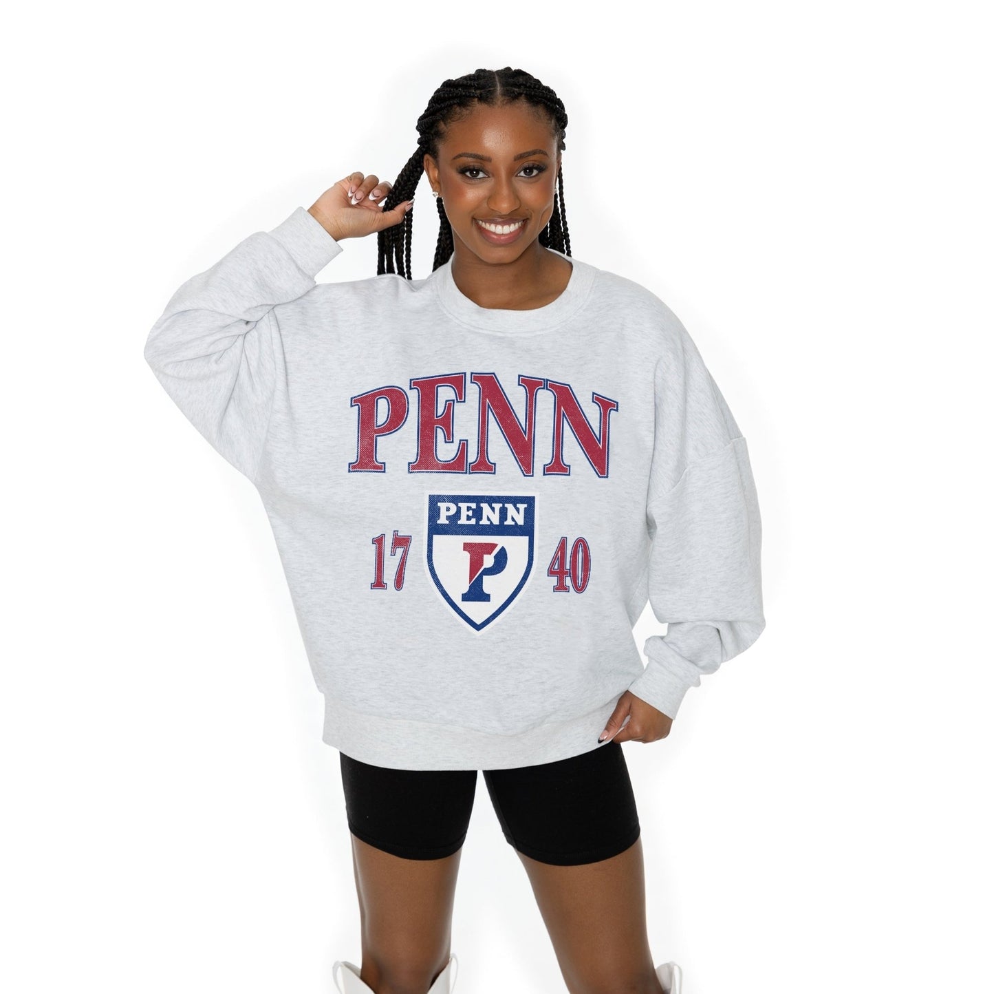 PENNSYLVANIA QUAKERS ALLEGIANCE LONG SLEEVE UNISEX FIT PREMIUM FLEECE CREWNECK SWEATSHIRT WITH RIBBED KNIT NECKLINE, WRIST, AND WAISTBAND - The Club