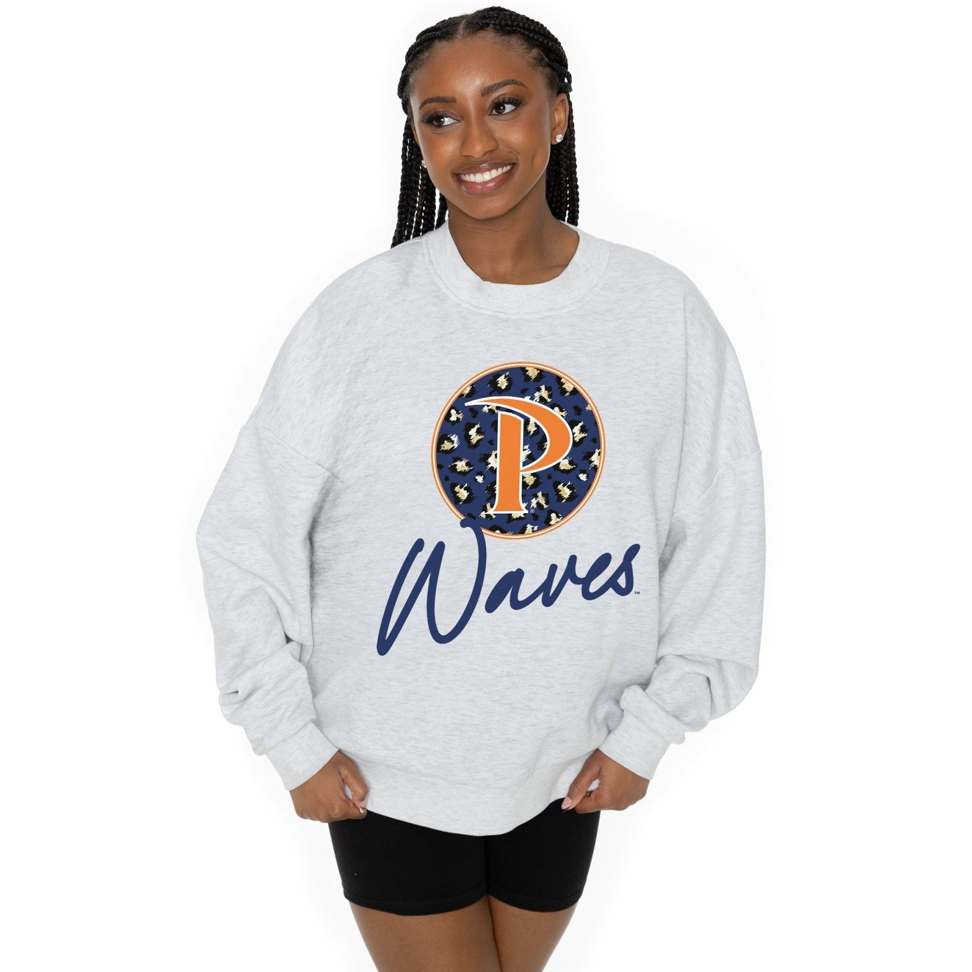 PEPPERDINE WAVES GOING WILD LONG SLEEVE UNISEX FIT PREMIUM FLEECE CREWNECK SWEATSHIRT WITH RIBBED KNIT NECKLINE, WRIST, AND WAISTBAND - The Club