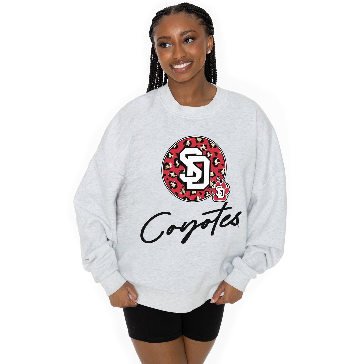 SOUTH DAKOTA COYOTES GOING WILD LONG SLEEVE UNISEX FIT PREMIUM FLEECE CREWNECK SWEATSHIRT WITH RIBBED KNIT NECKLINE, WRIST, AND WAISTBAND - The Club