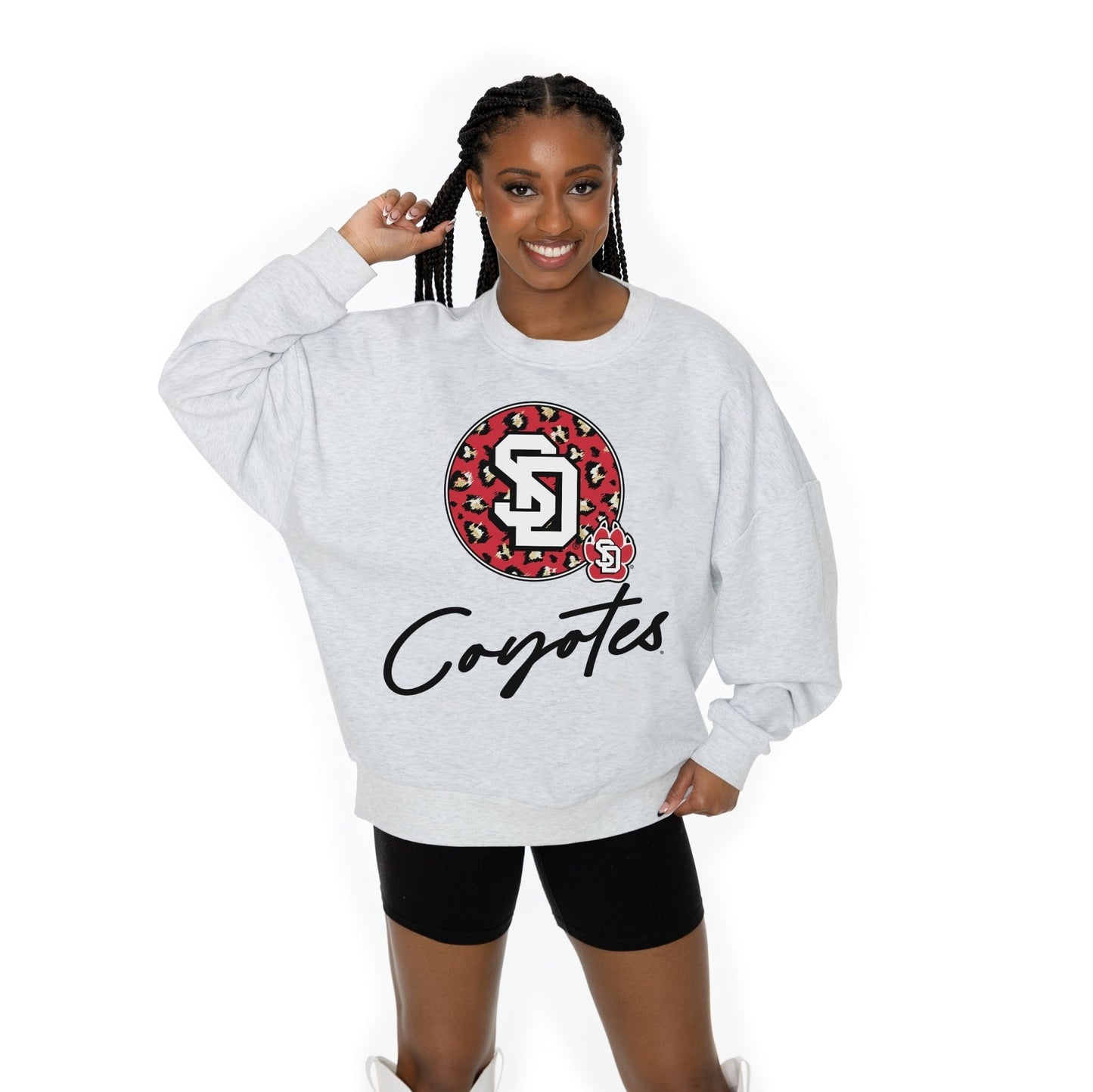SOUTH DAKOTA COYOTES GOING WILD LONG SLEEVE UNISEX FIT PREMIUM FLEECE CREWNECK SWEATSHIRT WITH RIBBED KNIT NECKLINE, WRIST, AND WAISTBAND - The Club