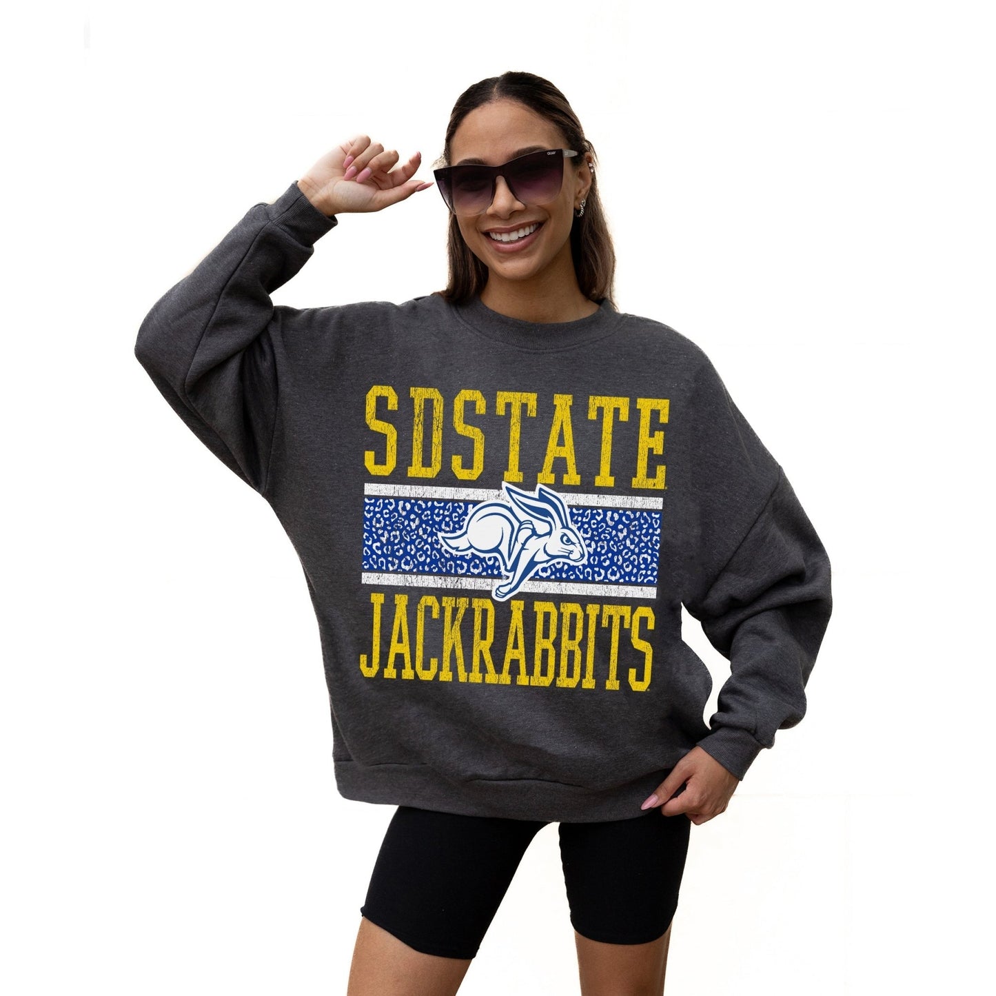 SOUTH DAKOTA STATE JACKRABBITS WILD TAILGATE LONG SLEEVE UNISEX FIT PREMIUM FLEECE CREWNECK SWEATSHIRT WITH RIBBED KNIT NECKLINE, WRIST, AND WAISTBAND - The Club