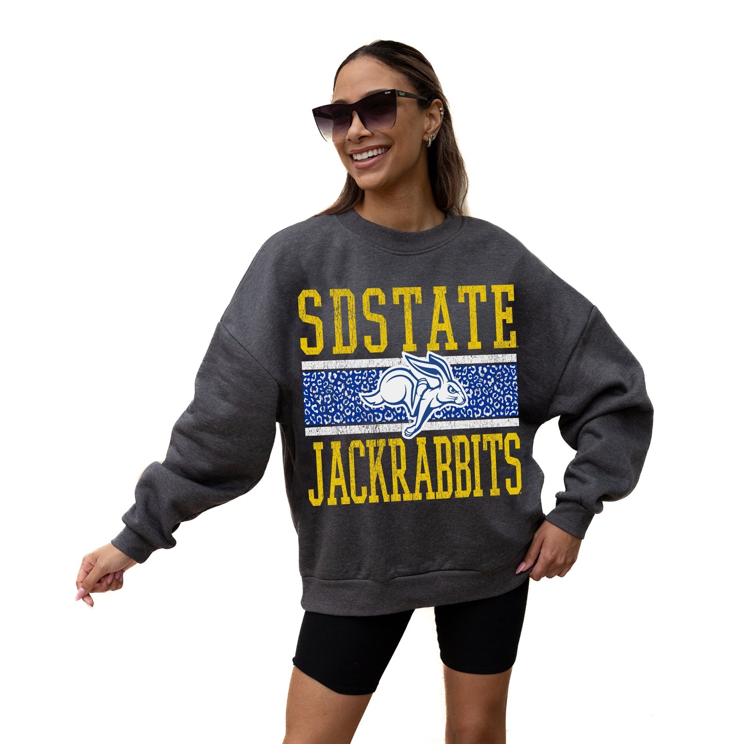 SOUTH DAKOTA STATE JACKRABBITS WILD TAILGATE LONG SLEEVE UNISEX FIT PREMIUM FLEECE CREWNECK SWEATSHIRT WITH RIBBED KNIT NECKLINE, WRIST, AND WAISTBAND