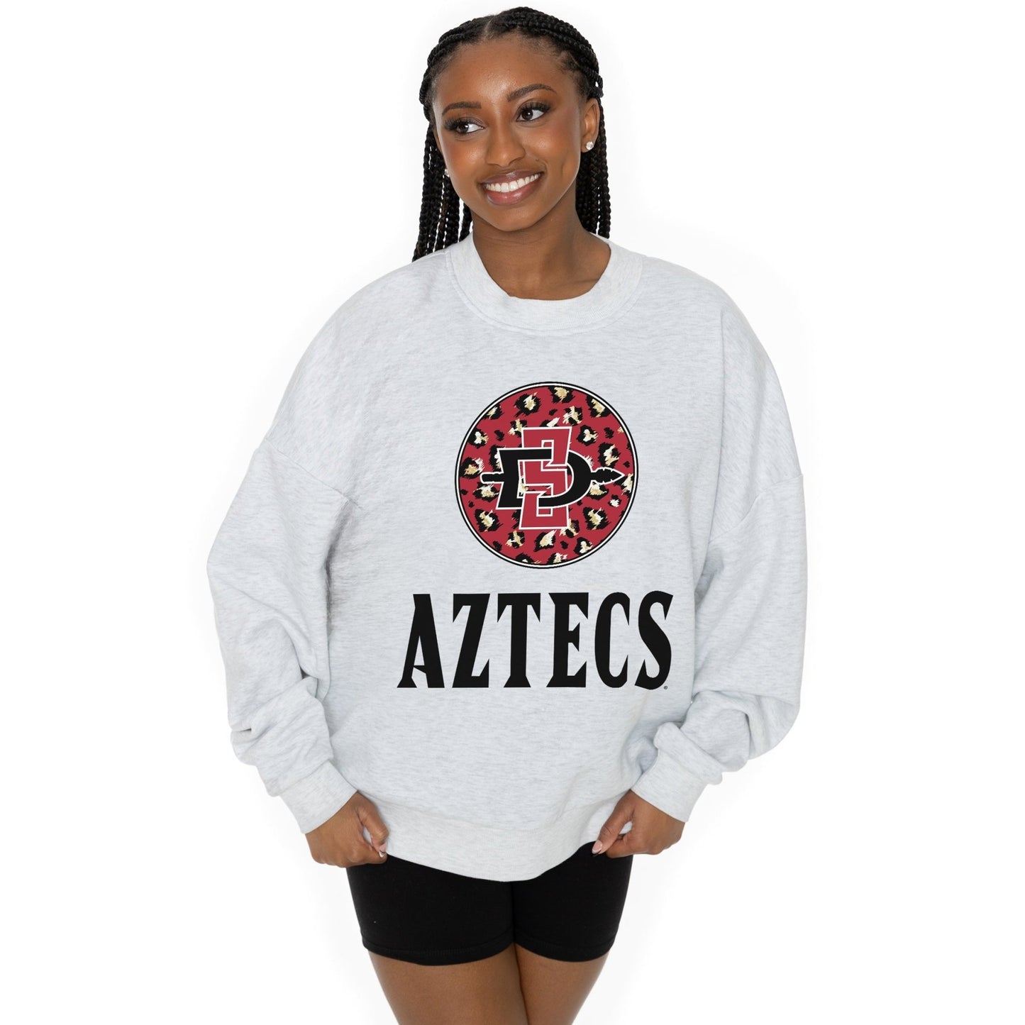 SAN DIEGO STATE AZTECS GOING WILD LONG SLEEVE UNISEX FIT PREMIUM FLEECE CREWNECK SWEATSHIRT WITH RIBBED KNIT NECKLINE, WRIST, AND WAISTBAND - The Club