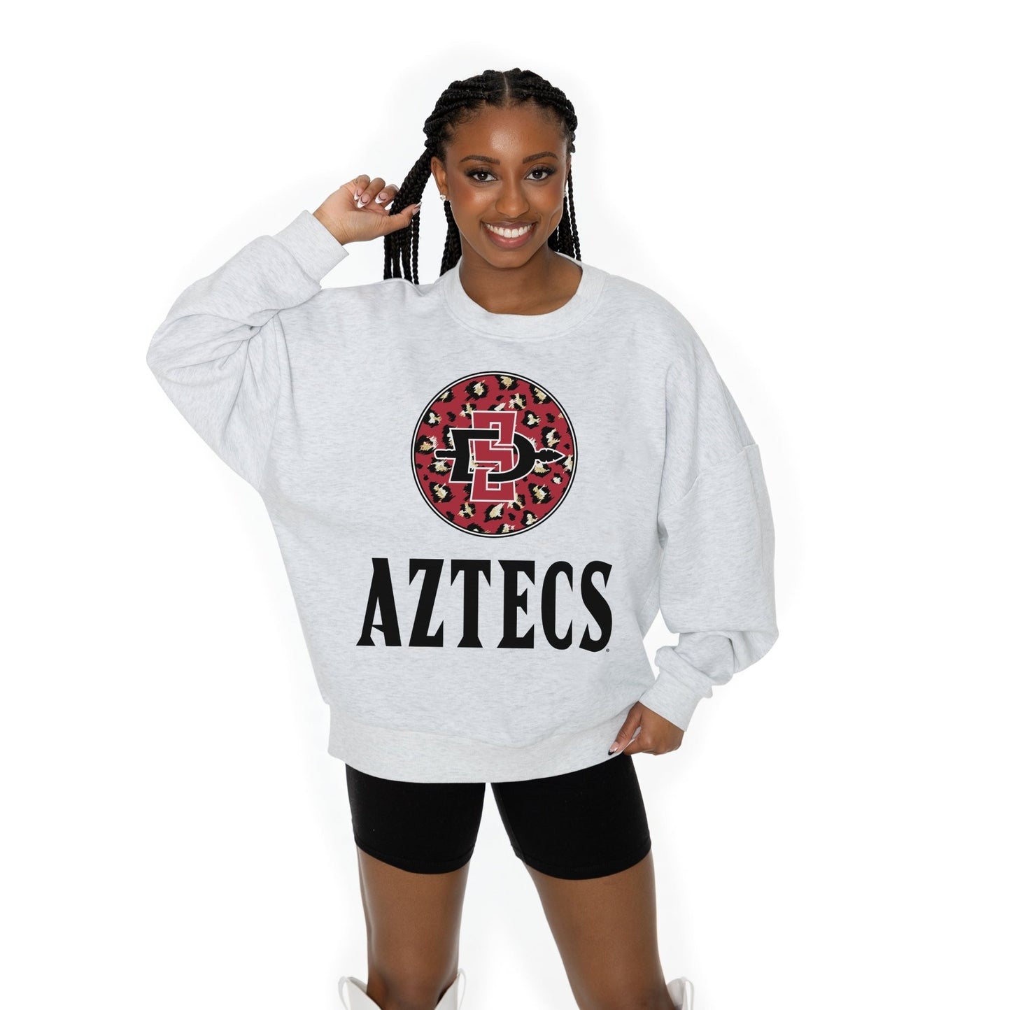 SAN DIEGO STATE AZTECS GOING WILD LONG SLEEVE UNISEX FIT PREMIUM FLEECE CREWNECK SWEATSHIRT WITH RIBBED KNIT NECKLINE, WRIST, AND WAISTBAND - The Club