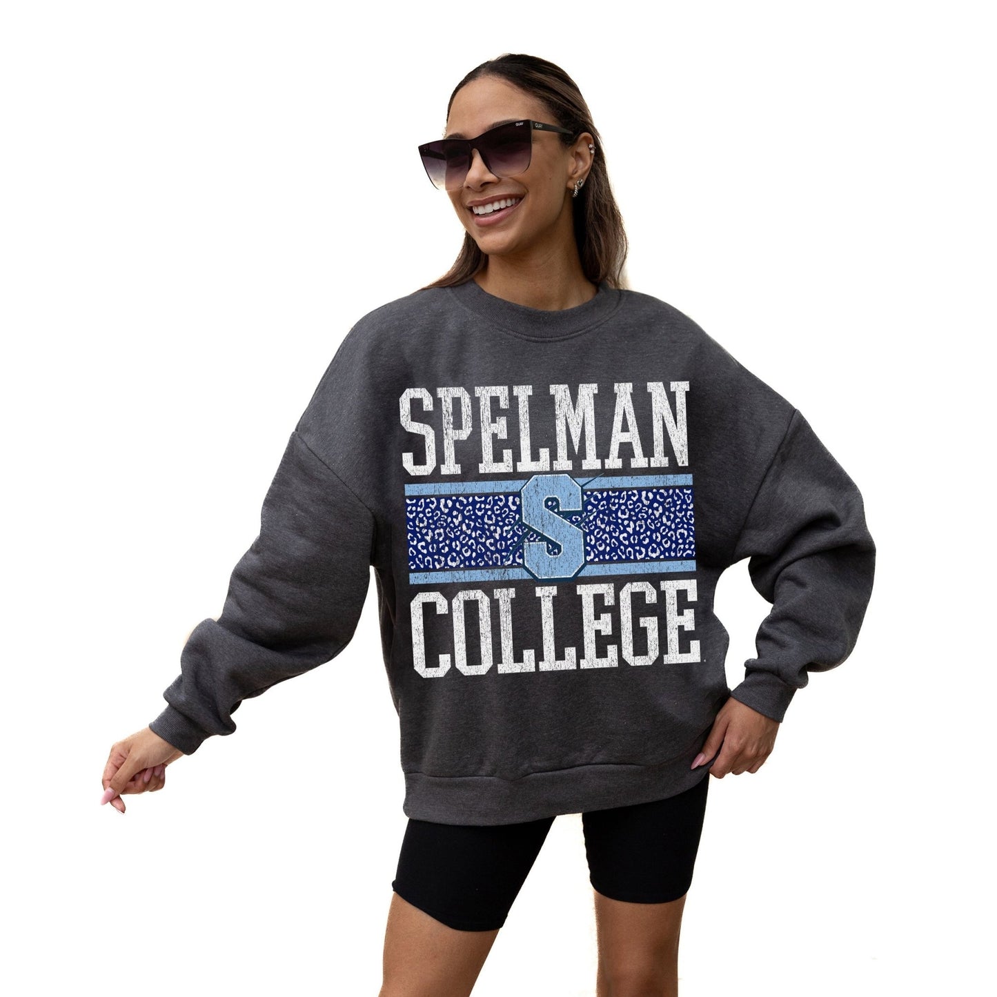 SPELMAN COLLEGE JAGUARS WILD TAILGATE LONG SLEEVE UNISEX FIT PREMIUM FLEECE CREWNECK SWEATSHIRT WITH RIBBED KNIT NECKLINE, WRIST, AND WAISTBAND - The Club