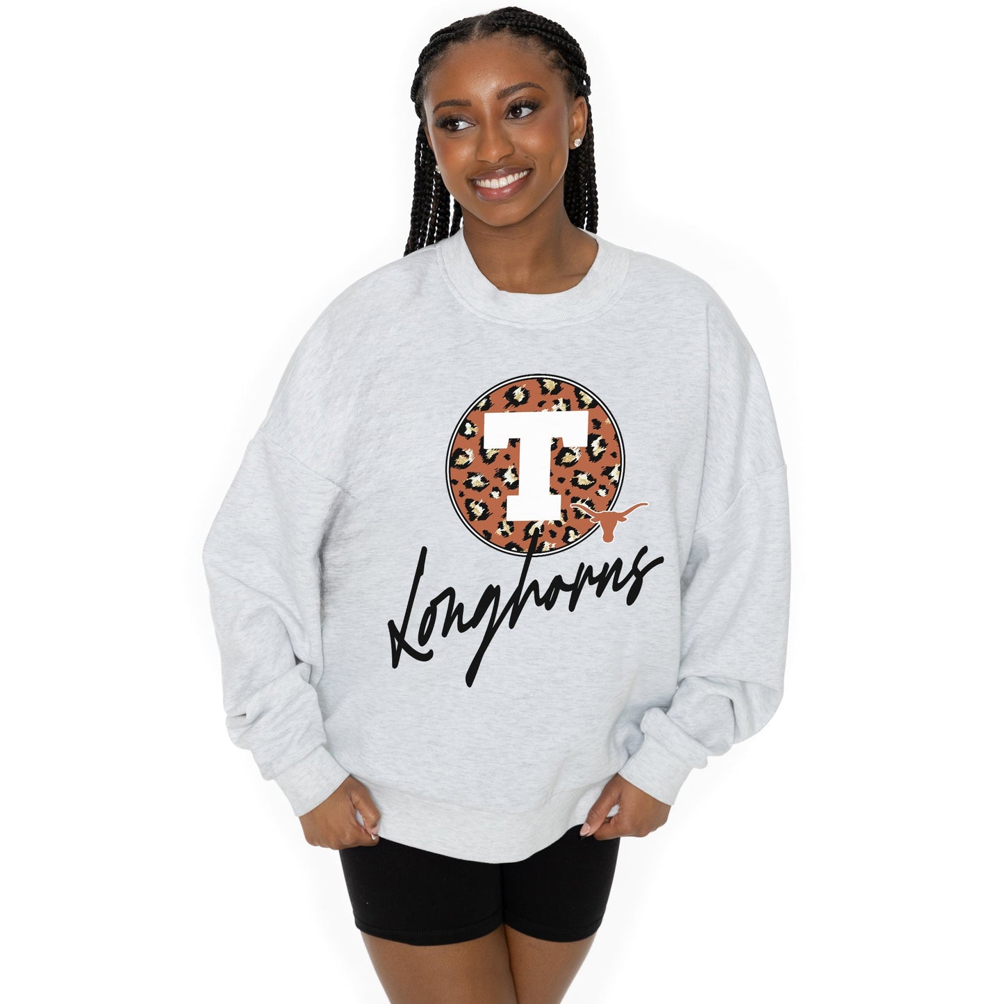 TEXAS LONGHORNS GOING WILD LONG SLEEVE UNISEX FIT PREMIUM FLEECE CREWNECK SWEATSHIRT WITH RIBBED KNIT NECKLINE, WRIST, AND WAISTBAND