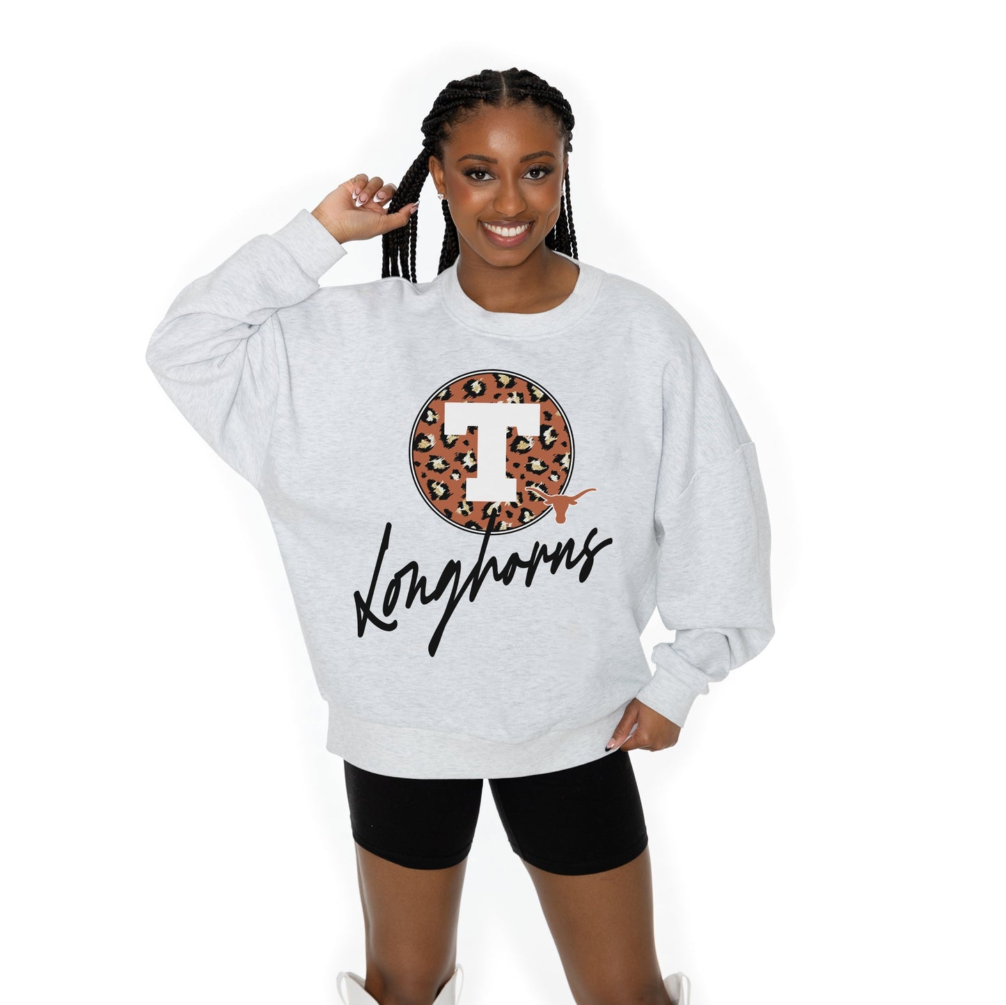 TEXAS LONGHORNS GOING WILD LONG SLEEVE UNISEX FIT PREMIUM FLEECE CREWNECK SWEATSHIRT WITH RIBBED KNIT NECKLINE, WRIST, AND WAISTBAND