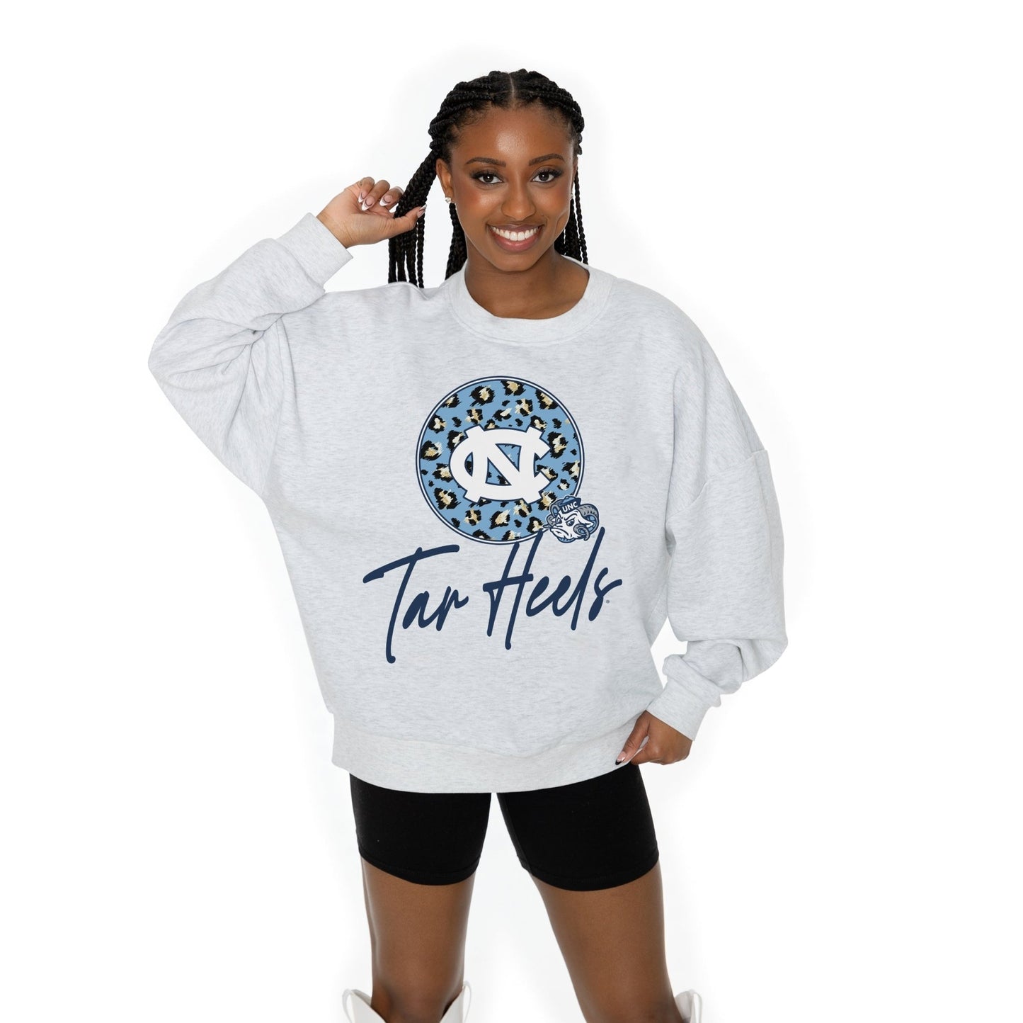 NORTH CAROLINA TAR HEELS GOING WILD LONG SLEEVE UNISEX FIT PREMIUM FLEECE CREWNECK SWEATSHIRT WITH RIBBED KNIT NECKLINE, WRIST, AND WAISTBAND - The Club
