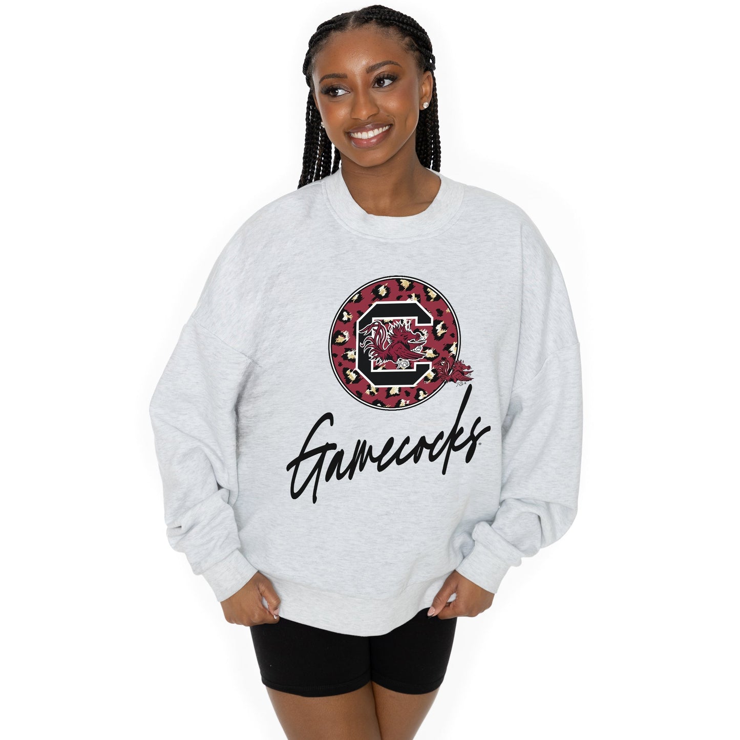 SOUTH CAROLINA GAMECOCKS GOING WILD LONG SLEEVE UNISEX FIT PREMIUM FLEECE CREWNECK SWEATSHIRT WITH RIBBED KNIT NECKLINE, WRIST, AND WAISTBAND