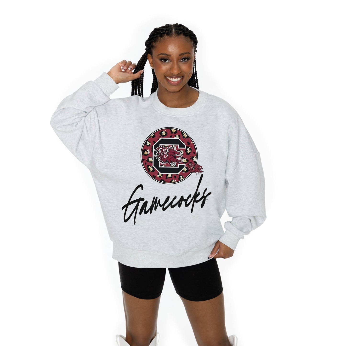 SOUTH CAROLINA GAMECOCKS GOING WILD LONG SLEEVE UNISEX FIT PREMIUM FLEECE CREWNECK SWEATSHIRT WITH RIBBED KNIT NECKLINE, WRIST, AND WAISTBAND